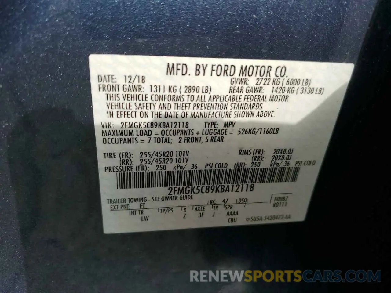 13 fotografías del automóvil dañado 2FMGK5C89KBA12118 FORD FLEX 2019