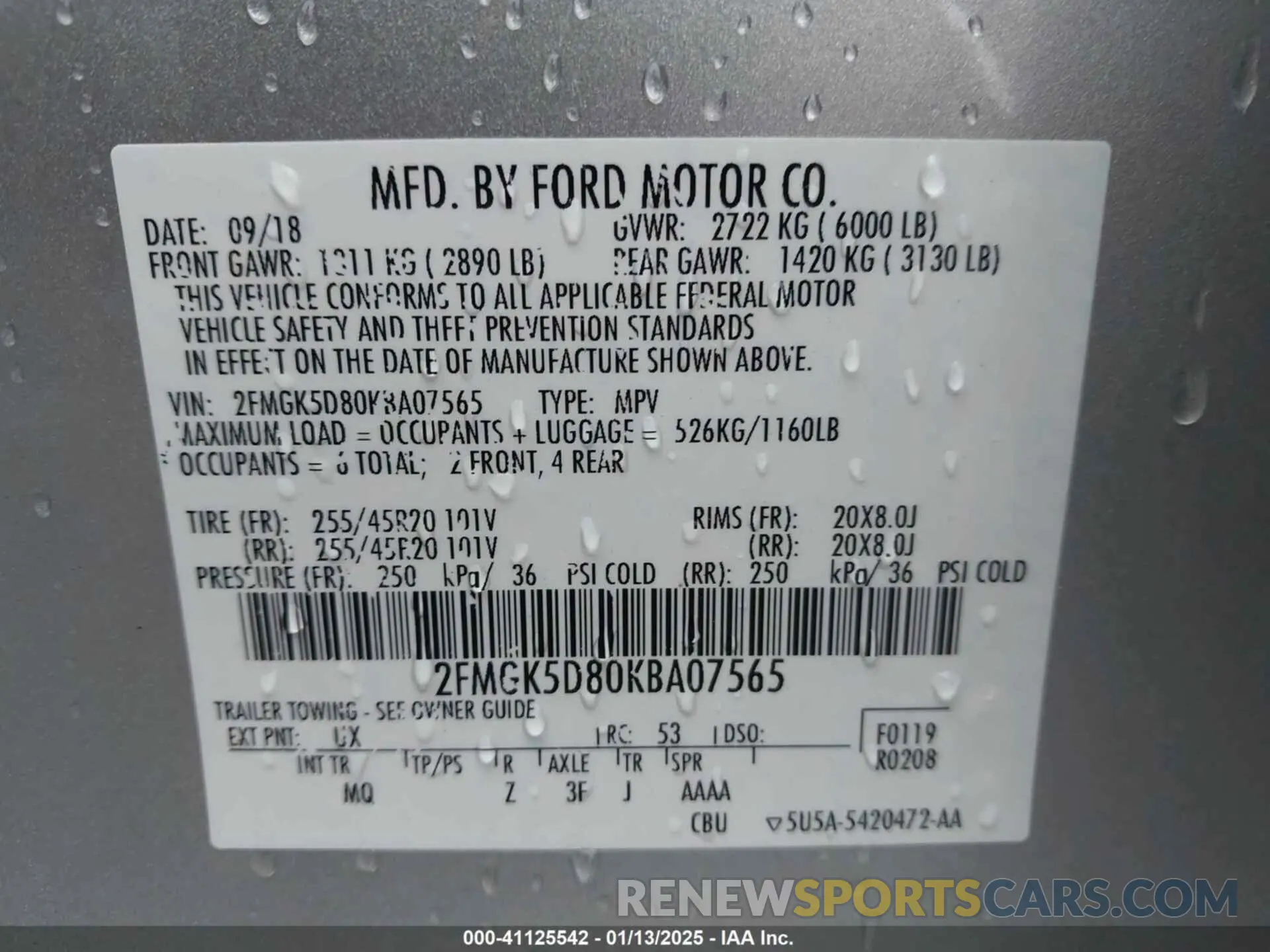 9 fotografías del automóvil dañado 2FMGK5D80KBA07565 FORD FLEX 2019
