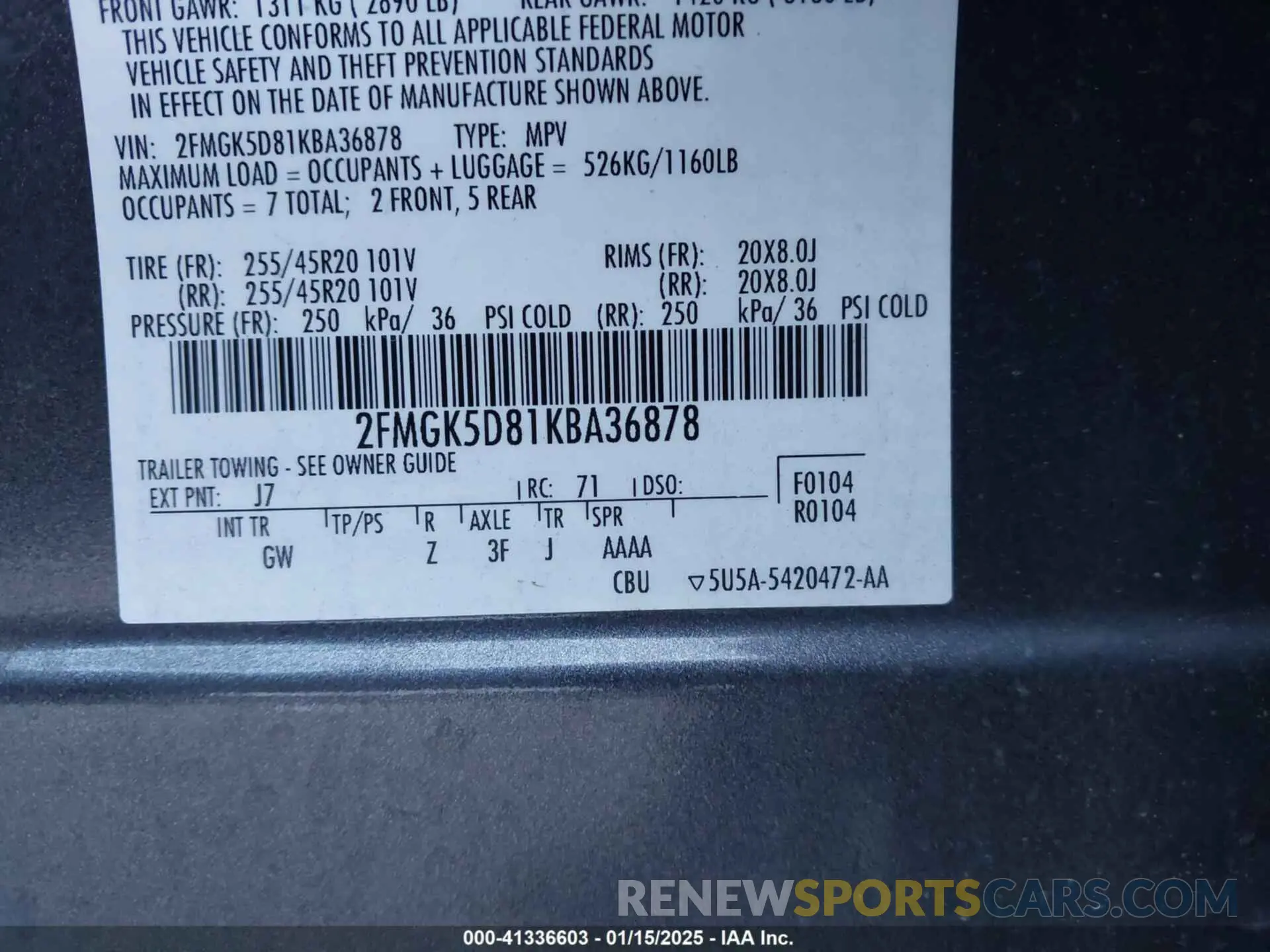 9 fotografías del automóvil dañado 2FMGK5D81KBA36878 FORD FLEX 2019