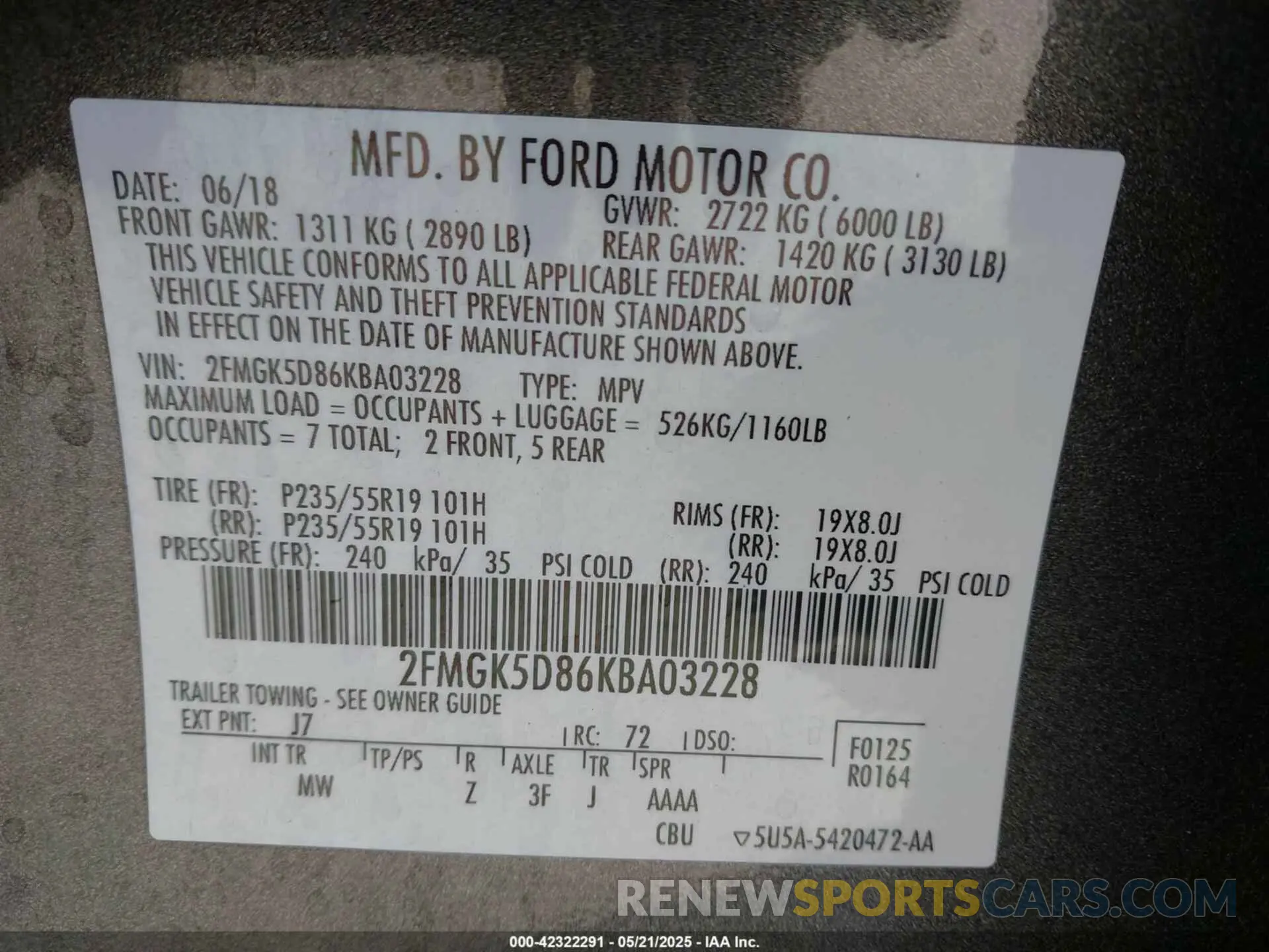 9 fotografías del automóvil dañado 2FMGK5D86KBA03228 FORD FLEX 2019