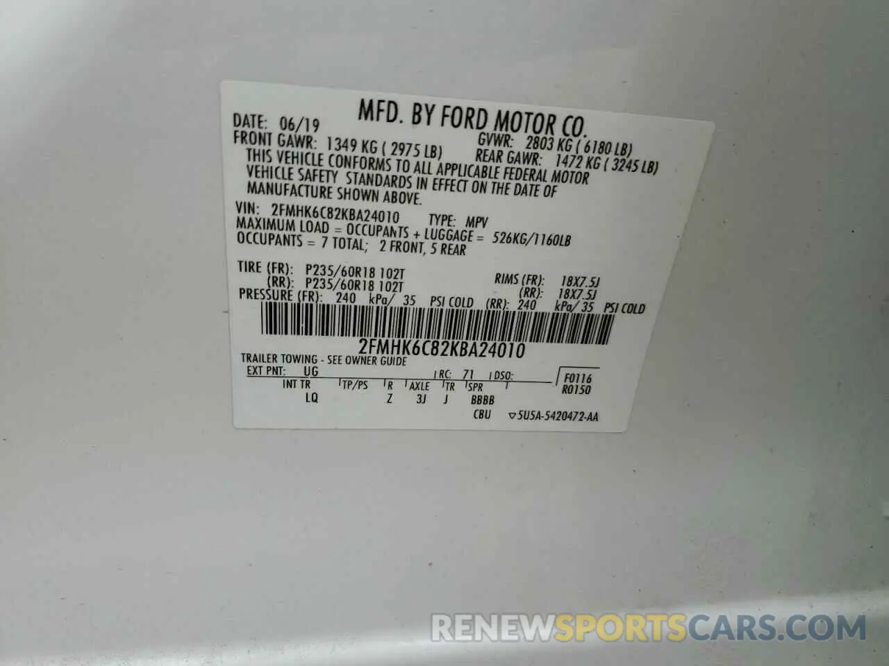 13 fotografías del automóvil dañado 2FMHK6C82KBA24010 FORD FLEX 2019