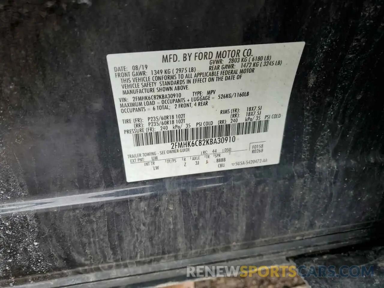 13 fotografías del automóvil dañado 2FMHK6C82KBA30910 FORD FLEX 2019