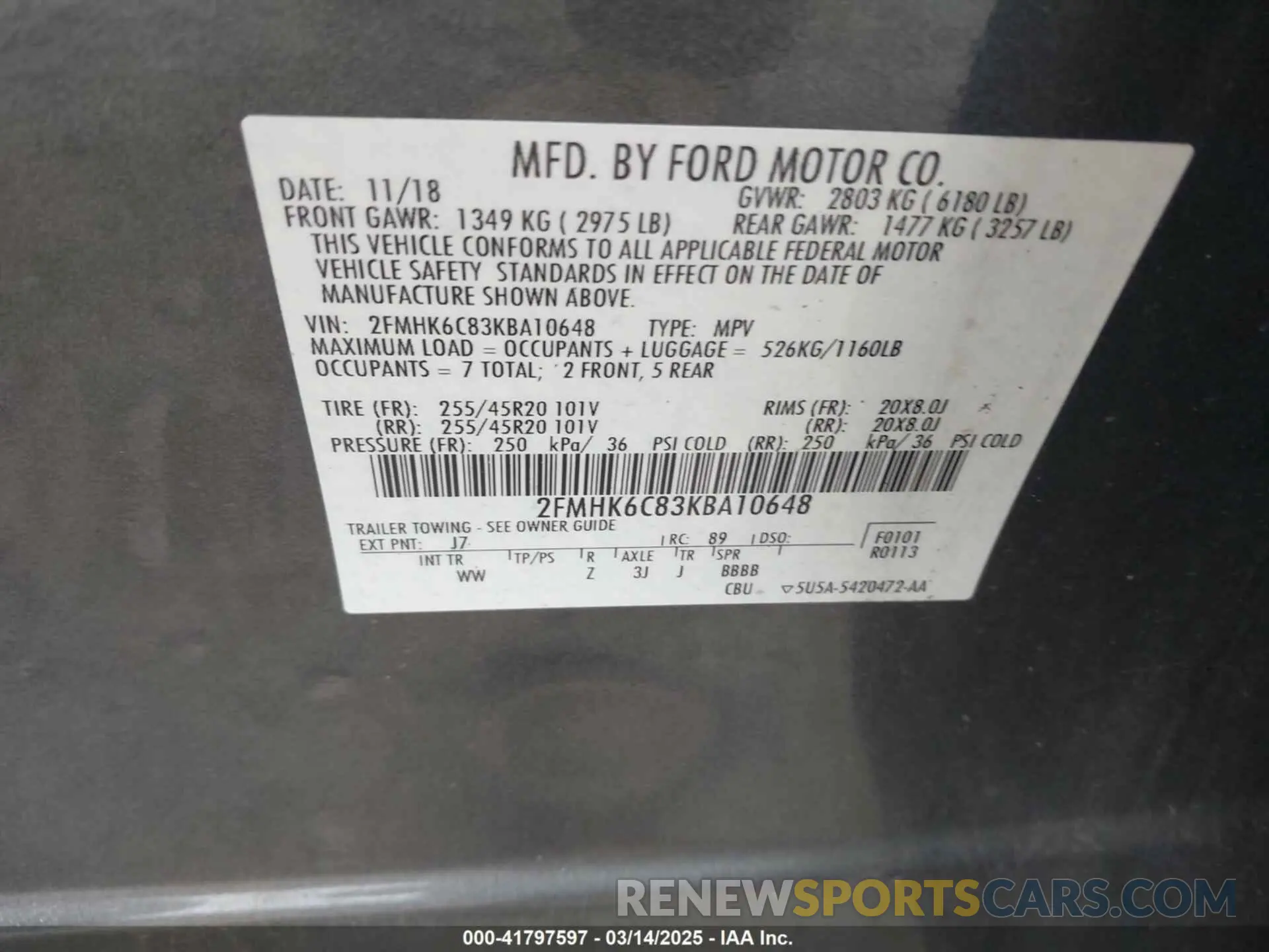 9 fotografías del automóvil dañado 2FMHK6C83KBA10648 FORD FLEX 2019