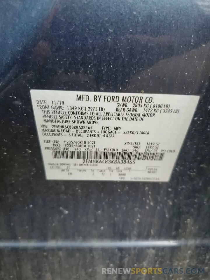 14 fotografías del automóvil dañado 2FMHK6C83KBA38465 FORD FLEX 2019