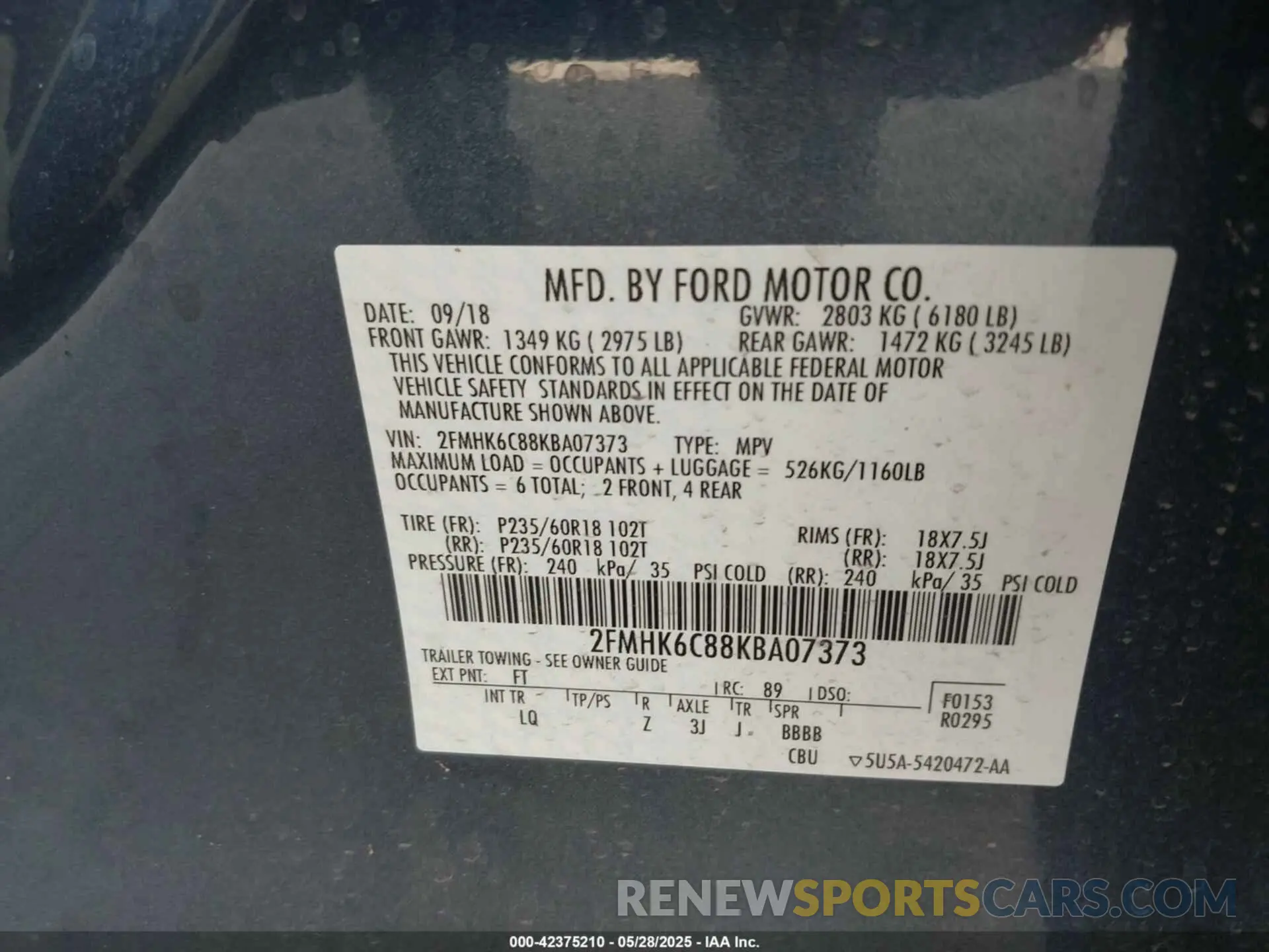9 fotografías del automóvil dañado 2FMHK6C88KBA07373 FORD FLEX 2019