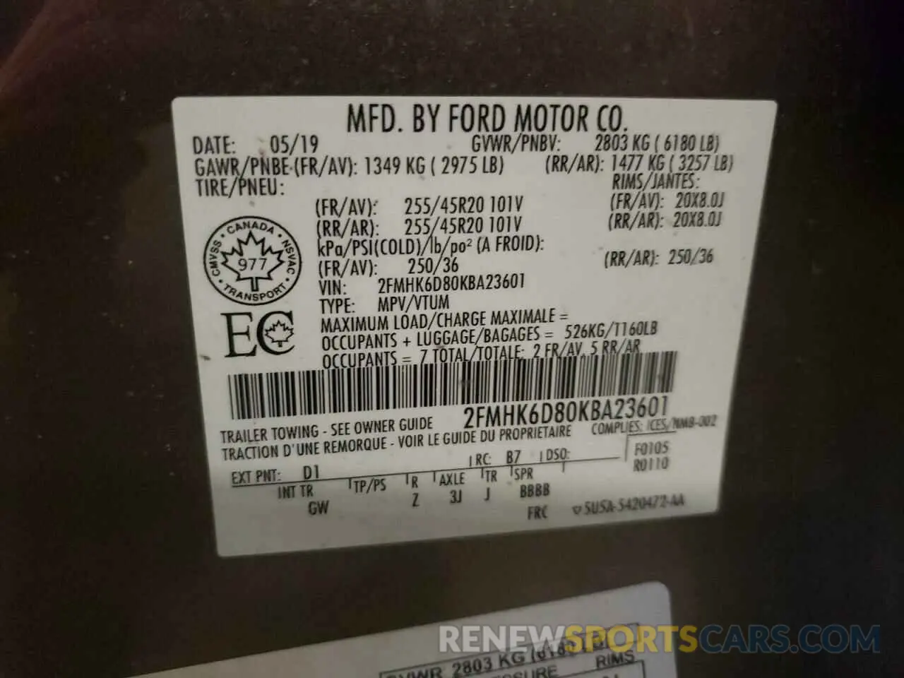 13 fotografías del automóvil dañado 2FMHK6D80KBA23601 FORD FLEX 2019