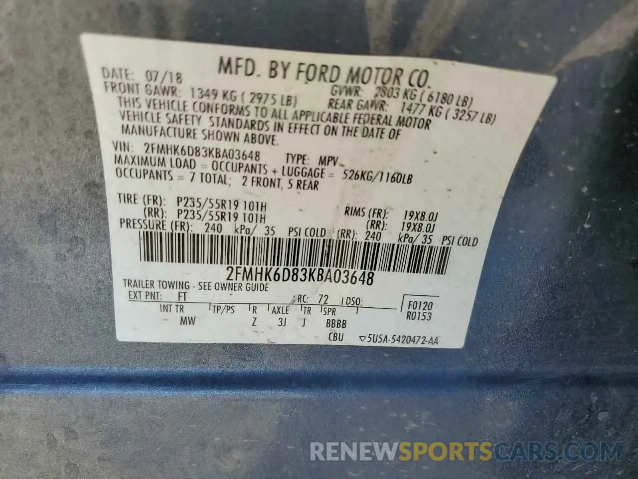 13 fotografías del automóvil dañado 2FMHK6D83KBA03648 FORD FLEX 2019