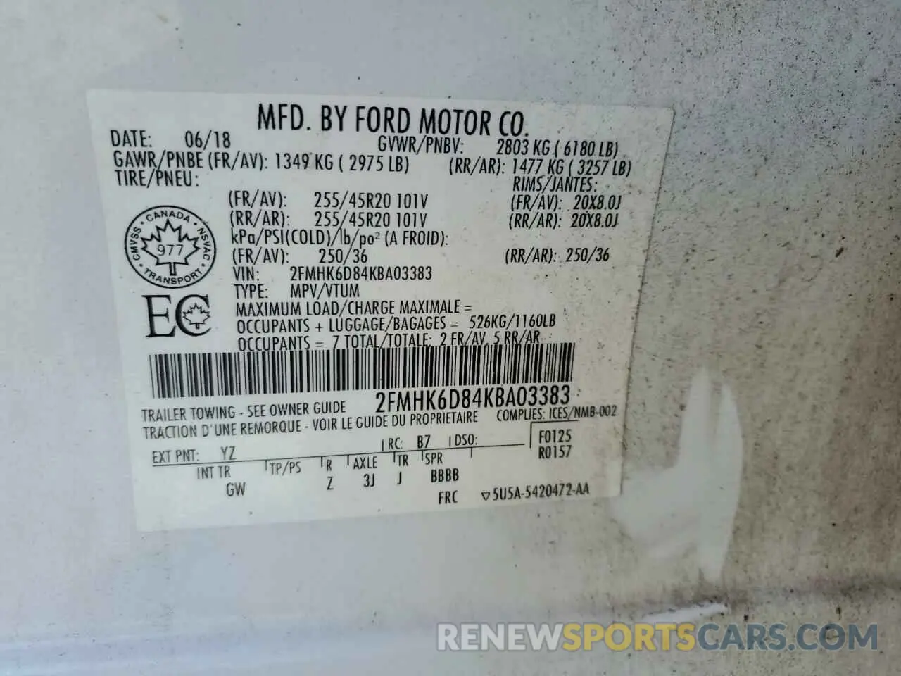 14 fotografías del automóvil dañado 2FMHK6D84KBA03383 FORD FLEX 2019