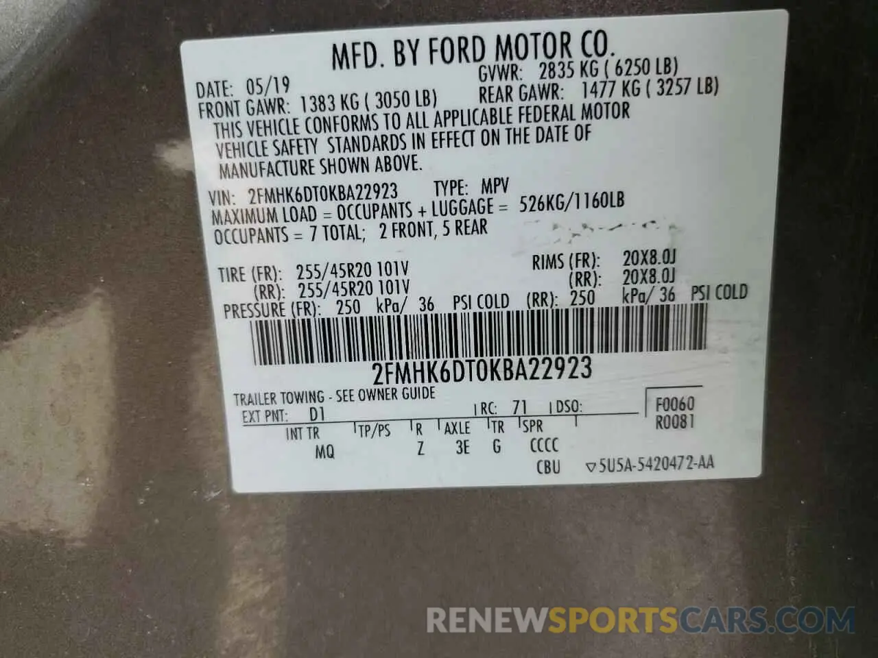 13 fotografías del automóvil dañado 2FMHK6DT0KBA22923 FORD FLEX 2019