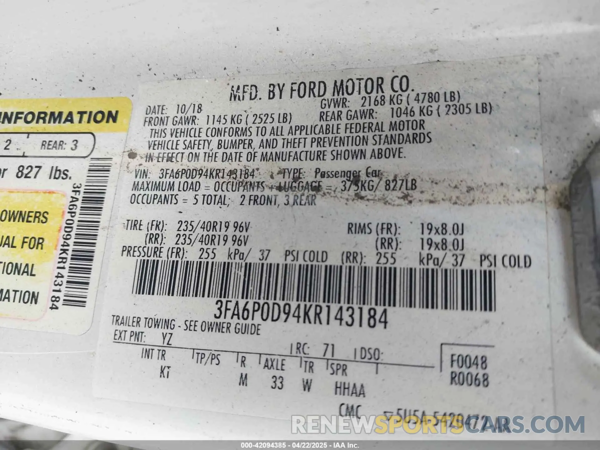 9 fotografías del automóvil dañado 3FA6P0D94KR143184 FORD FUSION 2019