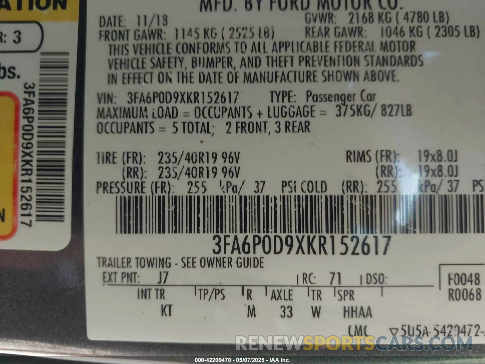 9 fotografías del automóvil dañado 3FA6P0D9XKR152617 FORD FUSION 2019