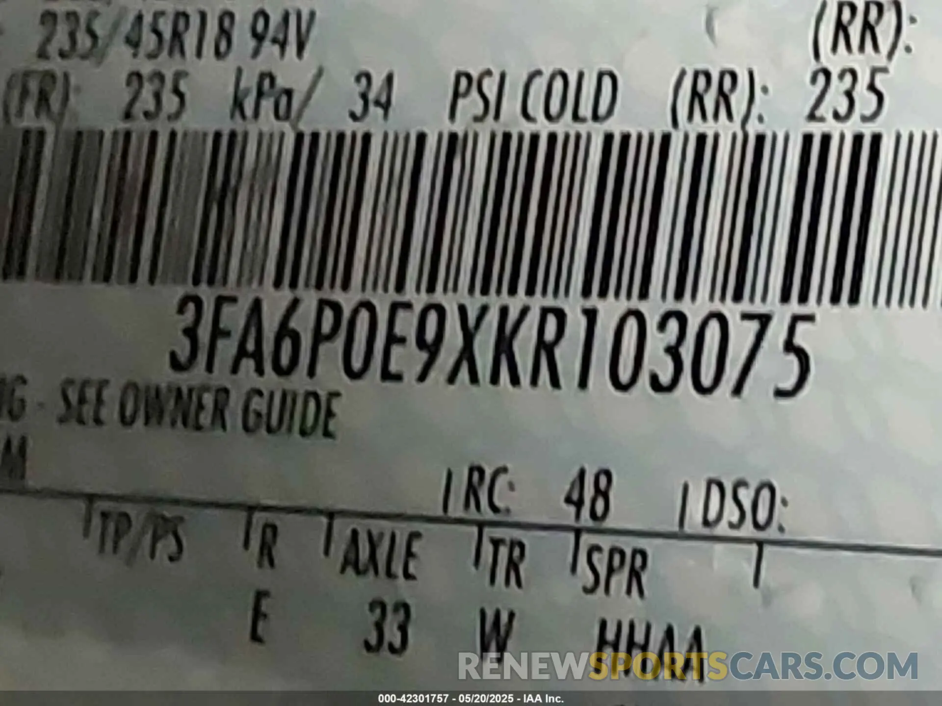 9 fotografías del automóvil dañado 3FA6P0E9XKR103075 FORD FUSION 2019