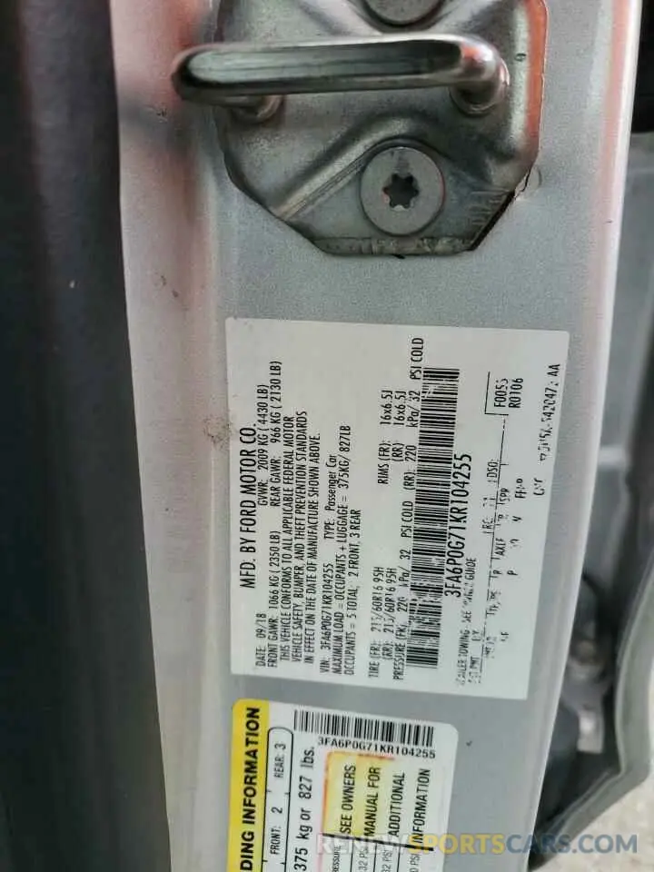 12 fotografías del automóvil dañado 3FA6P0G71KR104255 FORD FUSION 2019