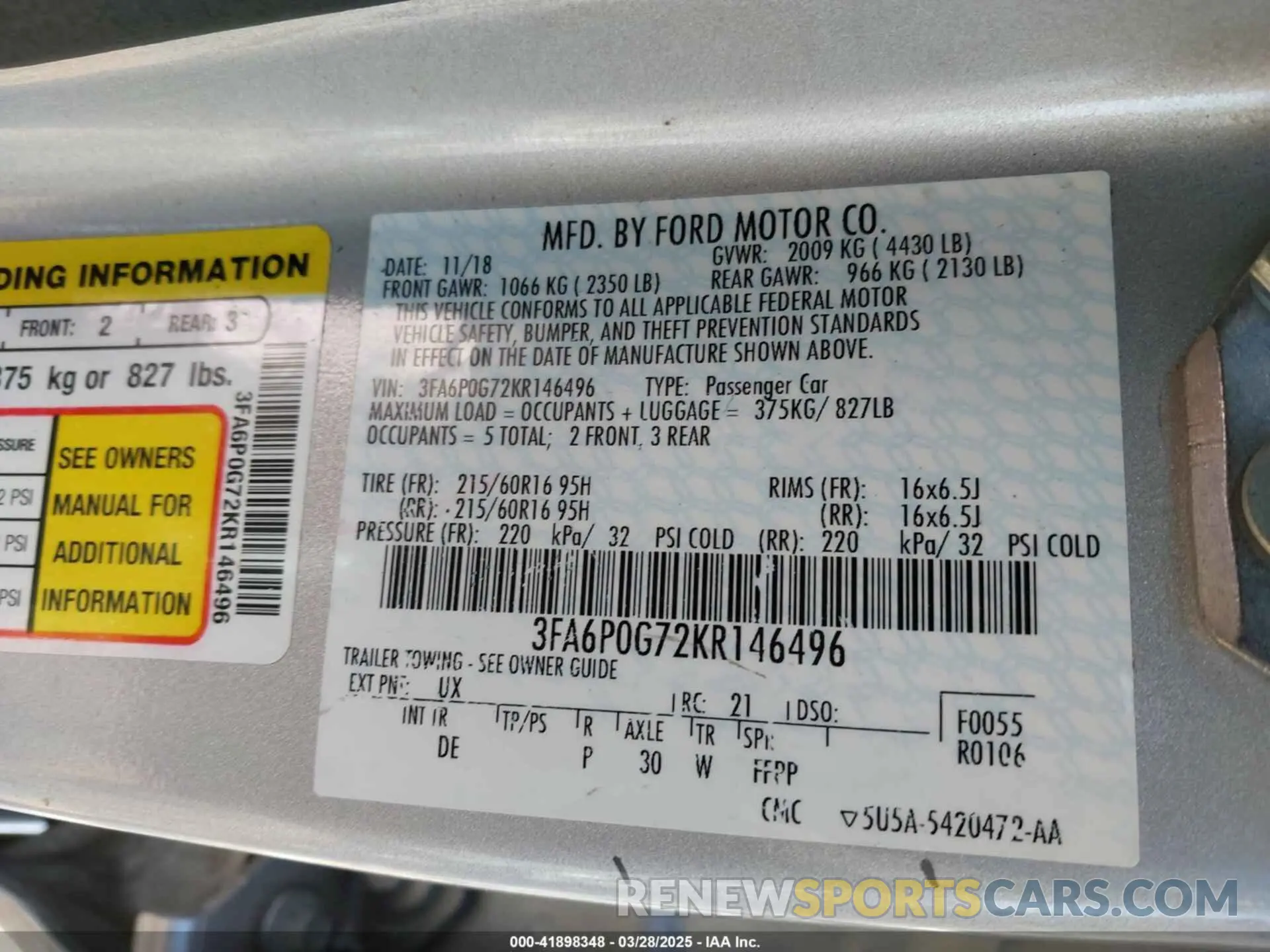 9 fotografías del automóvil dañado 3FA6P0G72KR146496 FORD FUSION 2019