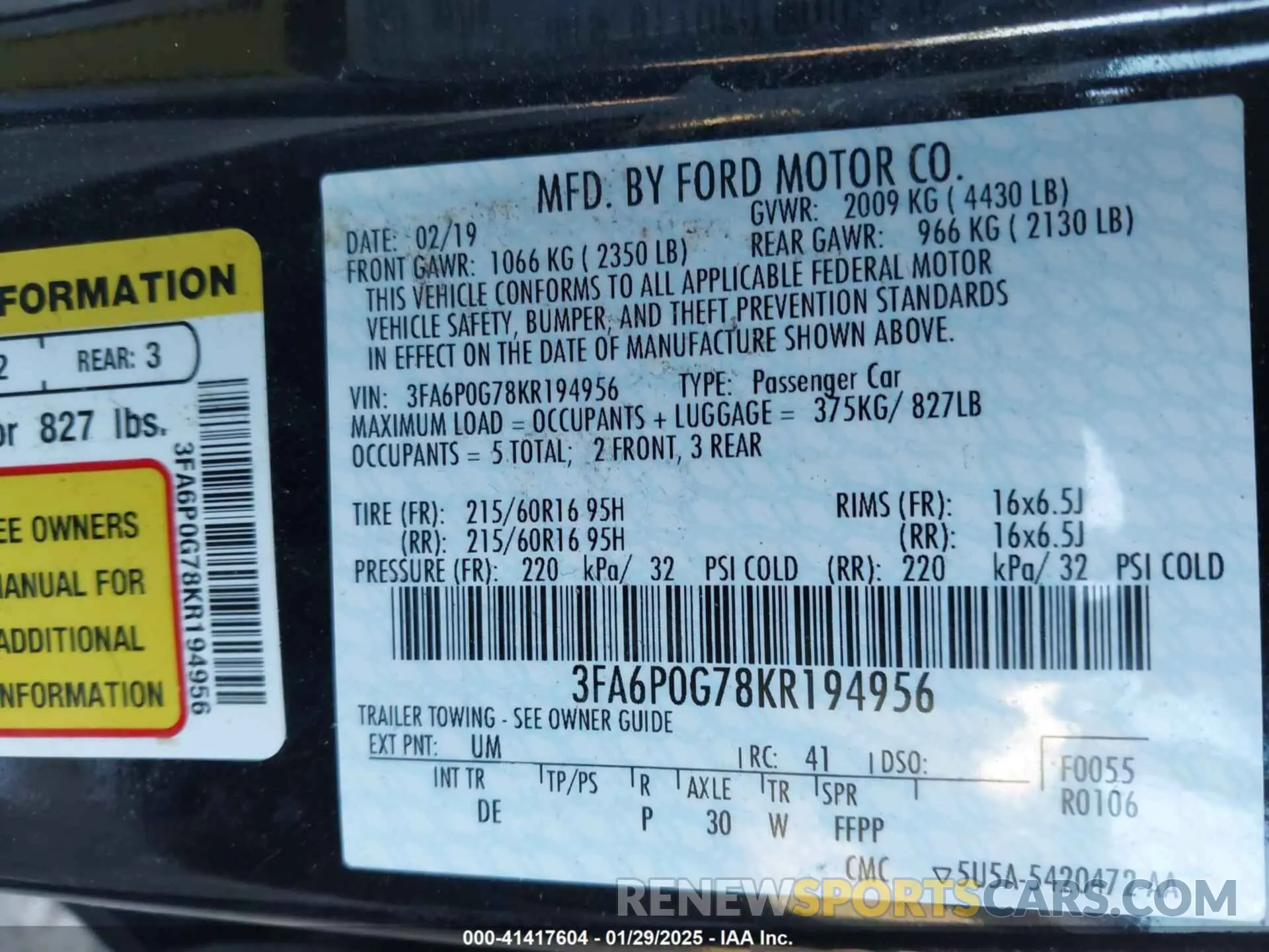 9 fotografías del automóvil dañado 3FA6P0G78KR194956 FORD FUSION 2019