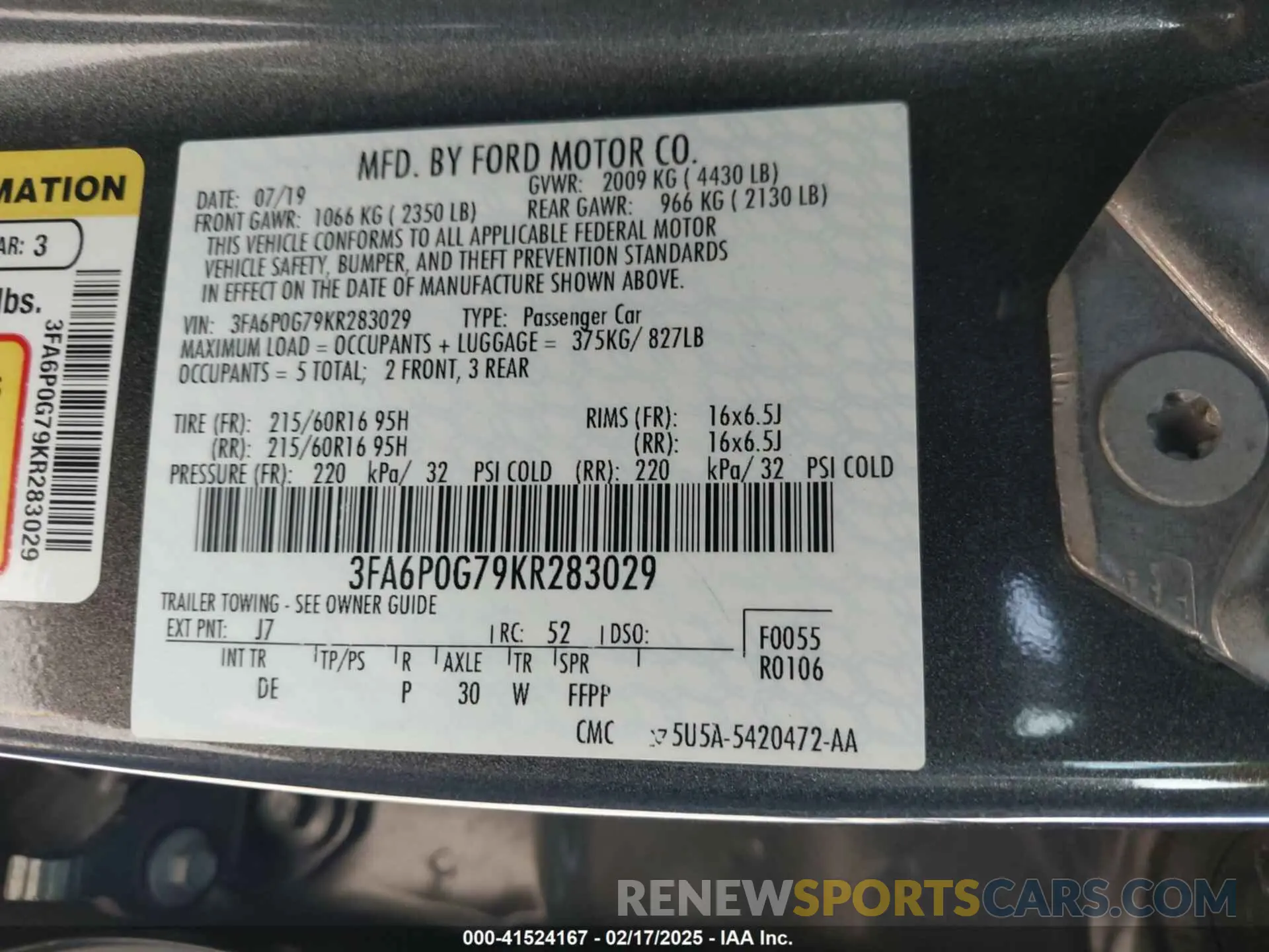 9 fotografías del automóvil dañado 3FA6P0G79KR283029 FORD FUSION 2019