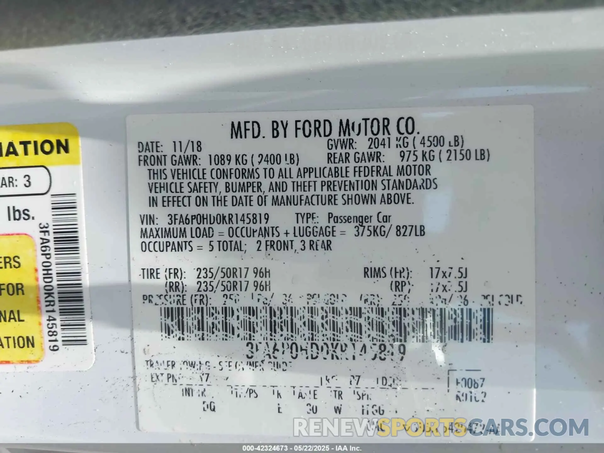 9 fotografías del automóvil dañado 3FA6P0HD0KR145819 FORD FUSION 2019