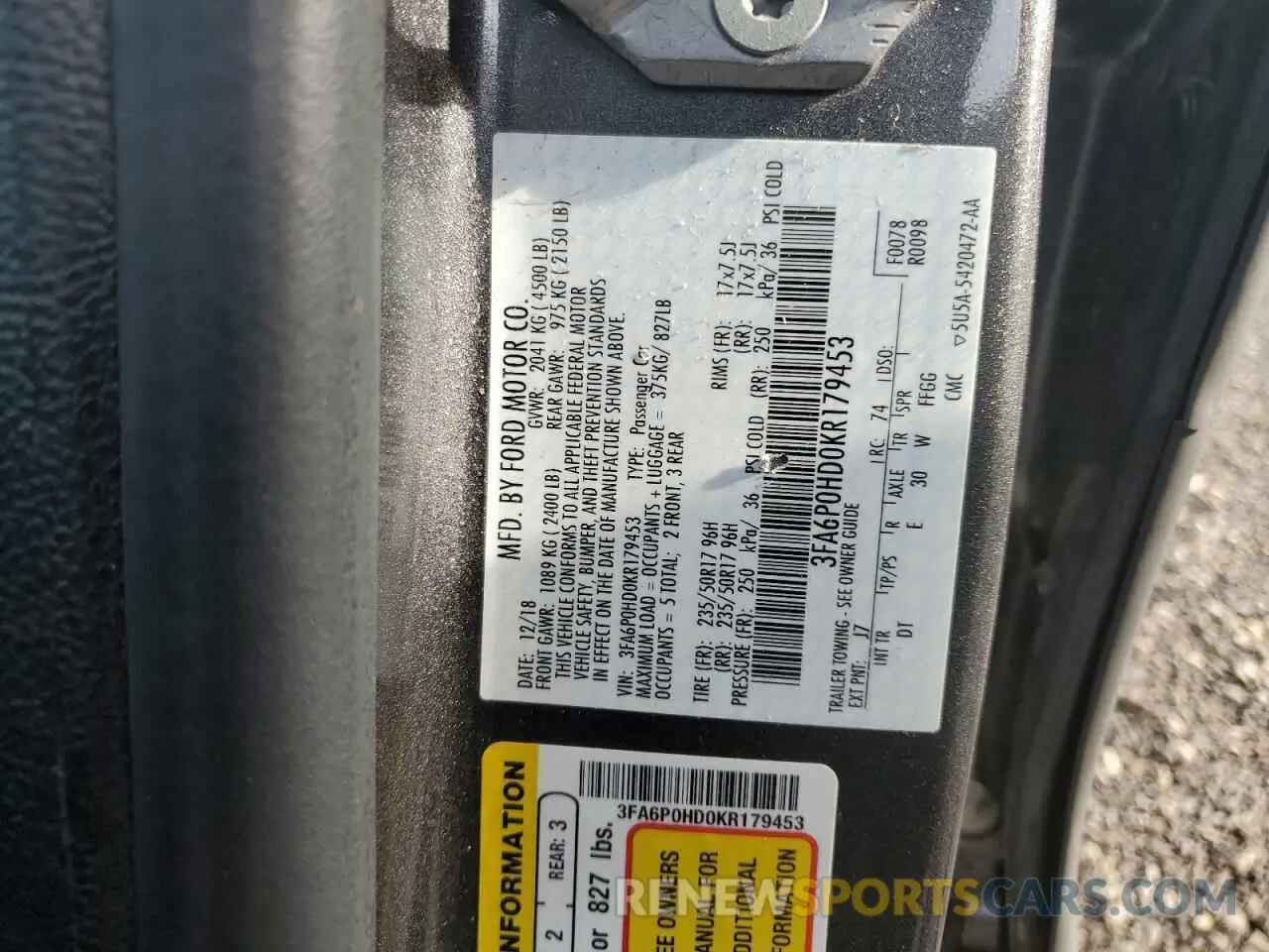 12 fotografías del automóvil dañado 3FA6P0HD0KR179453 FORD FUSION 2019