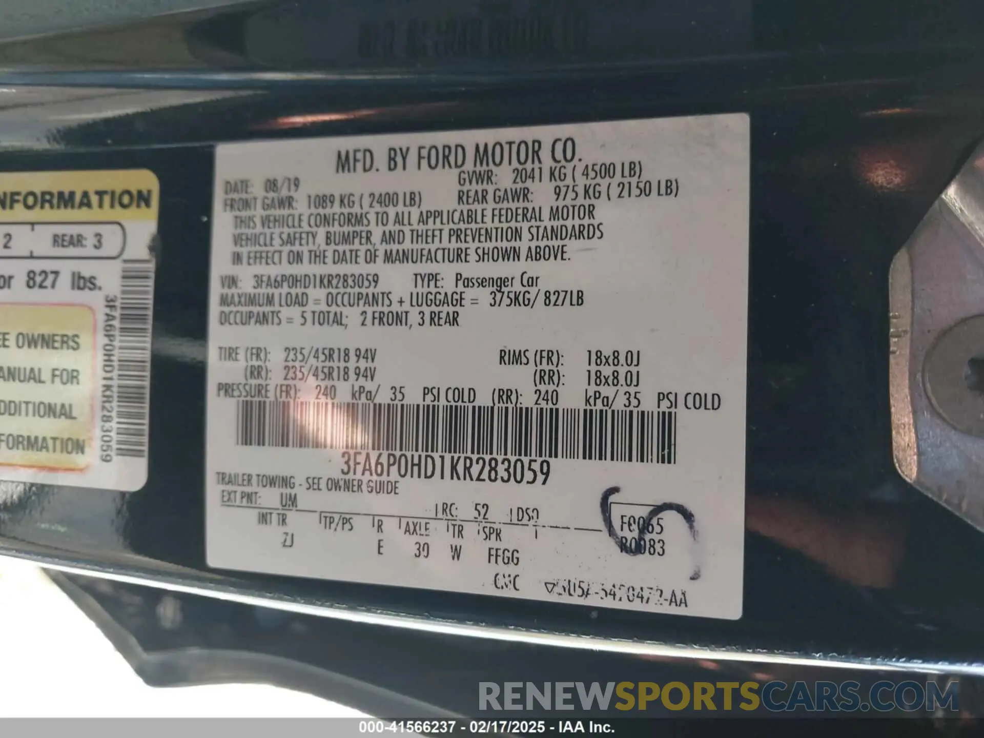 9 fotografías del automóvil dañado 3FA6P0HD1KR283059 FORD FUSION 2019