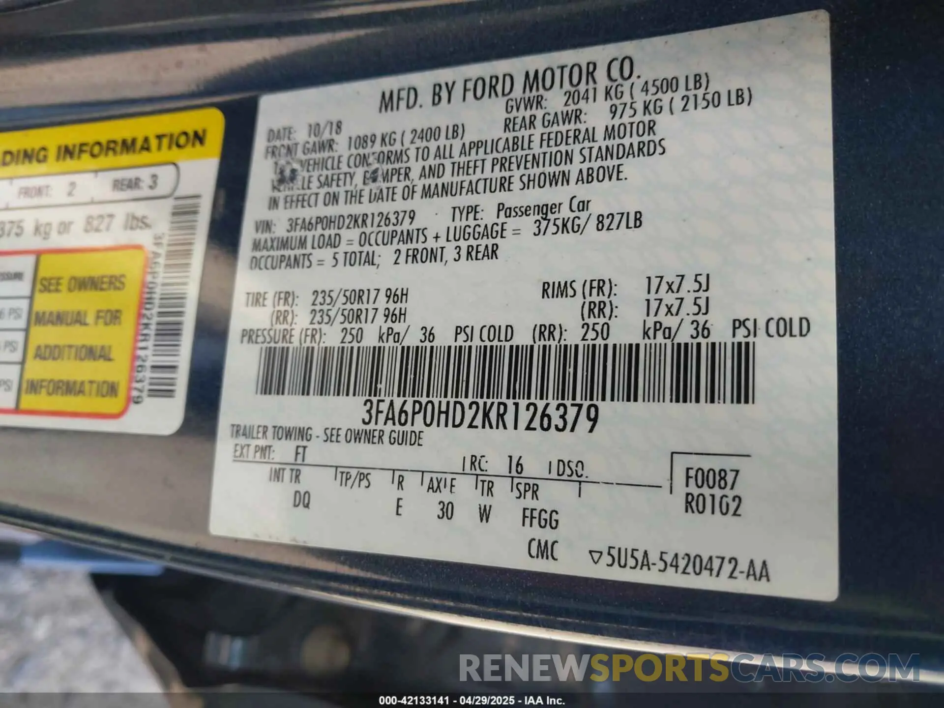 9 fotografías del automóvil dañado 3FA6P0HD2KR126379 FORD FUSION 2019