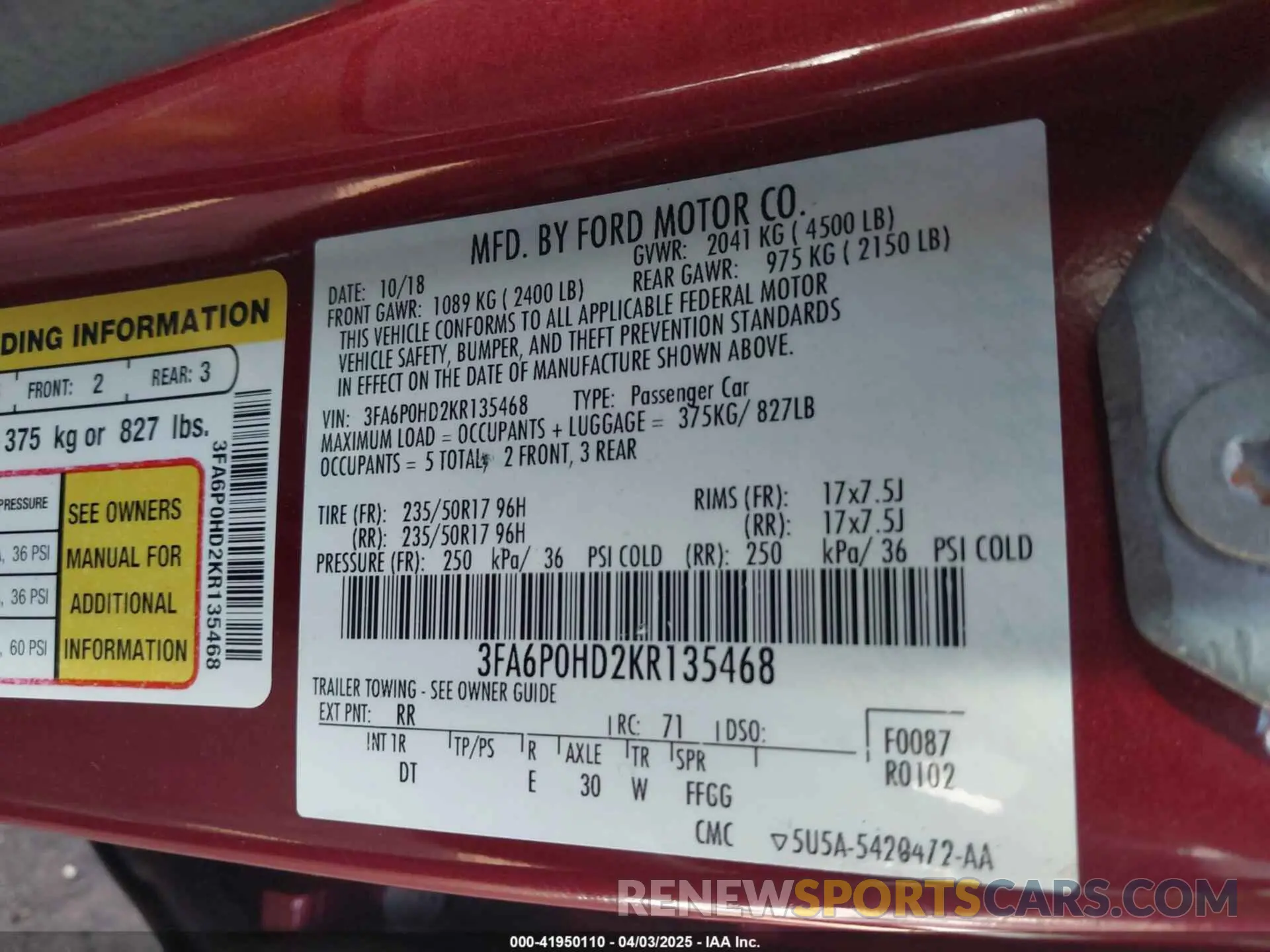 9 fotografías del automóvil dañado 3FA6P0HD2KR135468 FORD FUSION 2019