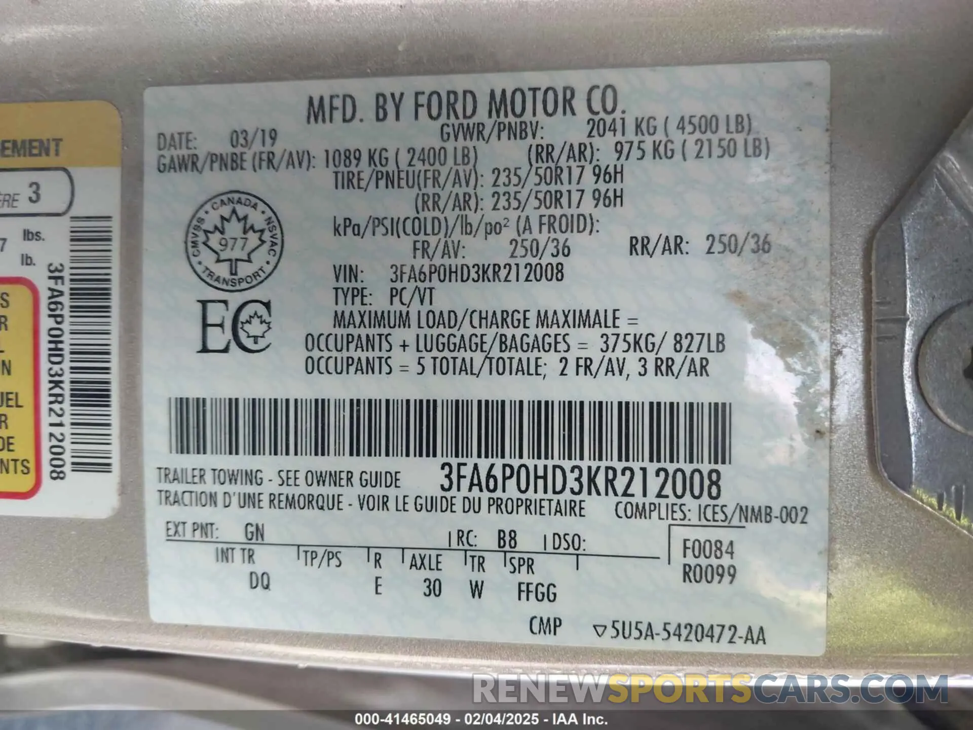 9 fotografías del automóvil dañado 3FA6P0HD3KR212008 FORD FUSION 2019