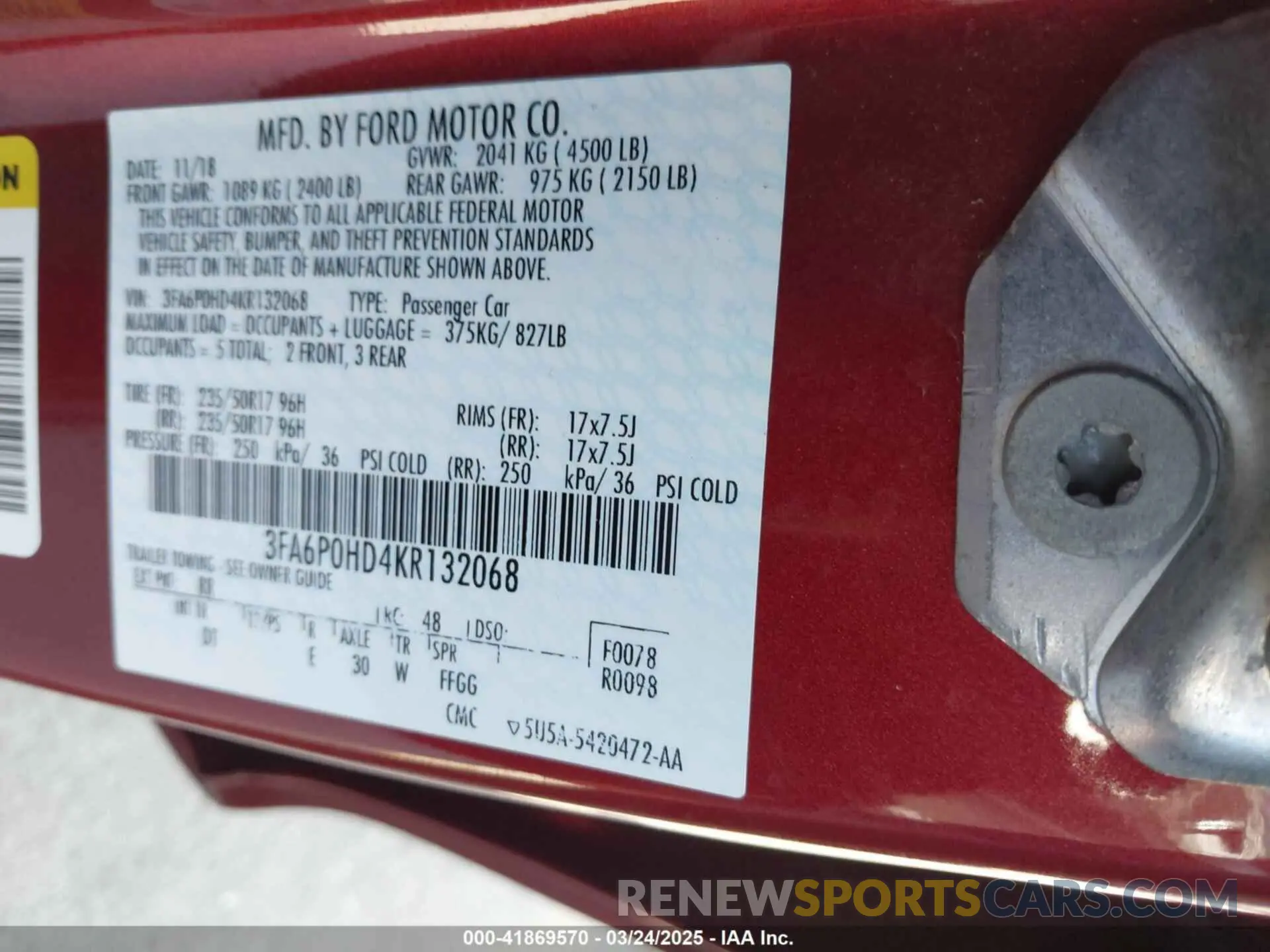 9 fotografías del automóvil dañado 3FA6P0HD4KR132068 FORD FUSION 2019