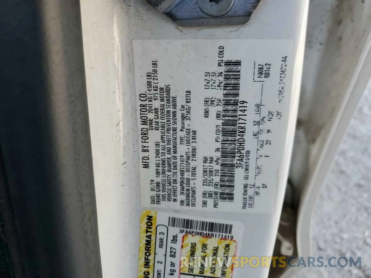 12 fotografías del automóvil dañado 3FA6P0HD4KR171419 FORD FUSION 2019