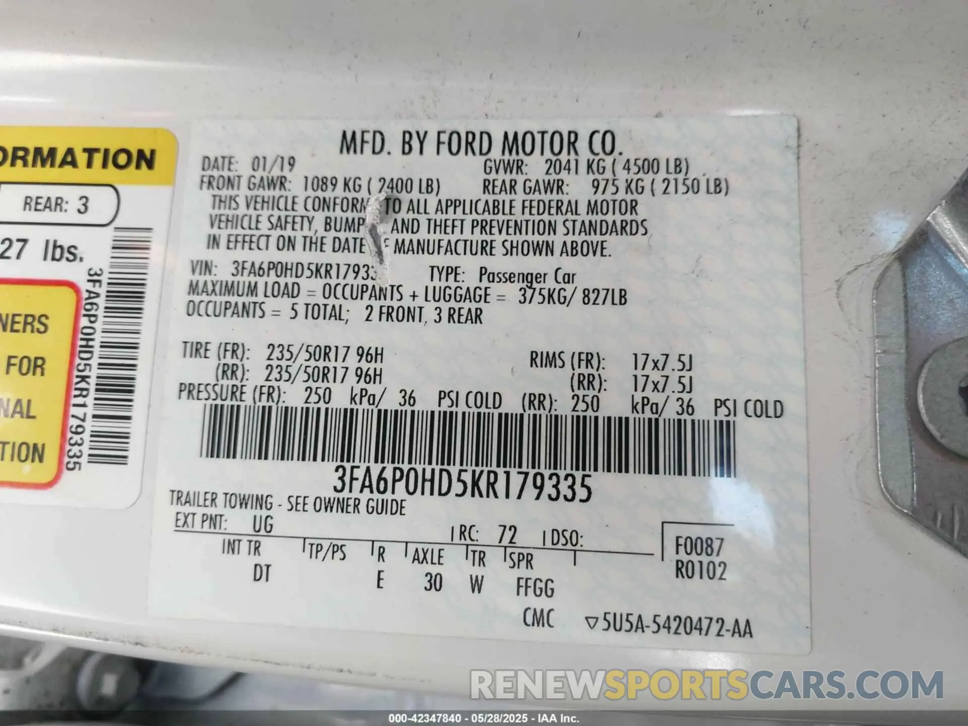 9 fotografías del automóvil dañado 3FA6P0HD5KR179335 FORD FUSION 2019
