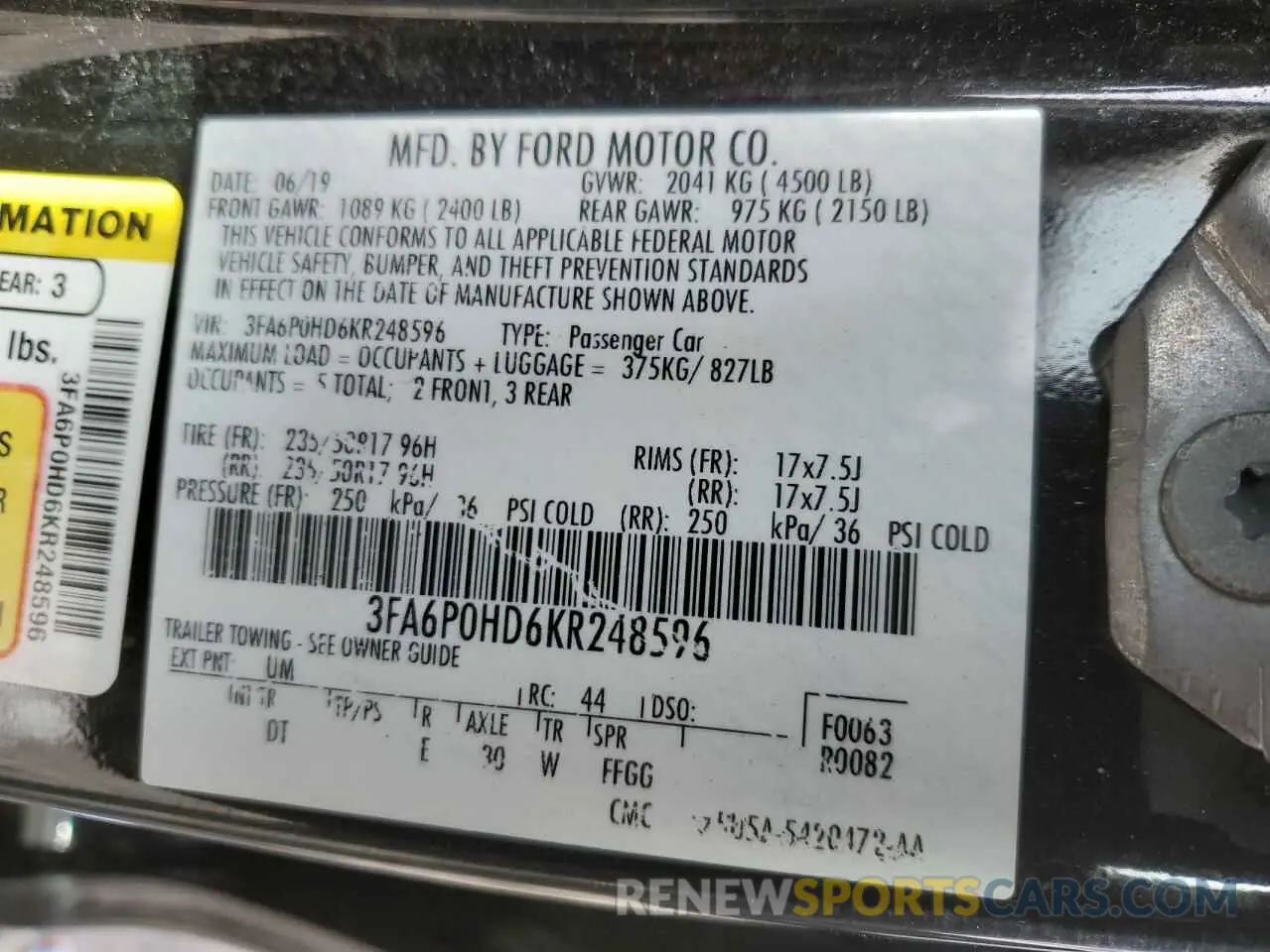 13 fotografías del automóvil dañado 3FA6P0HD6KR248596 FORD FUSION 2019