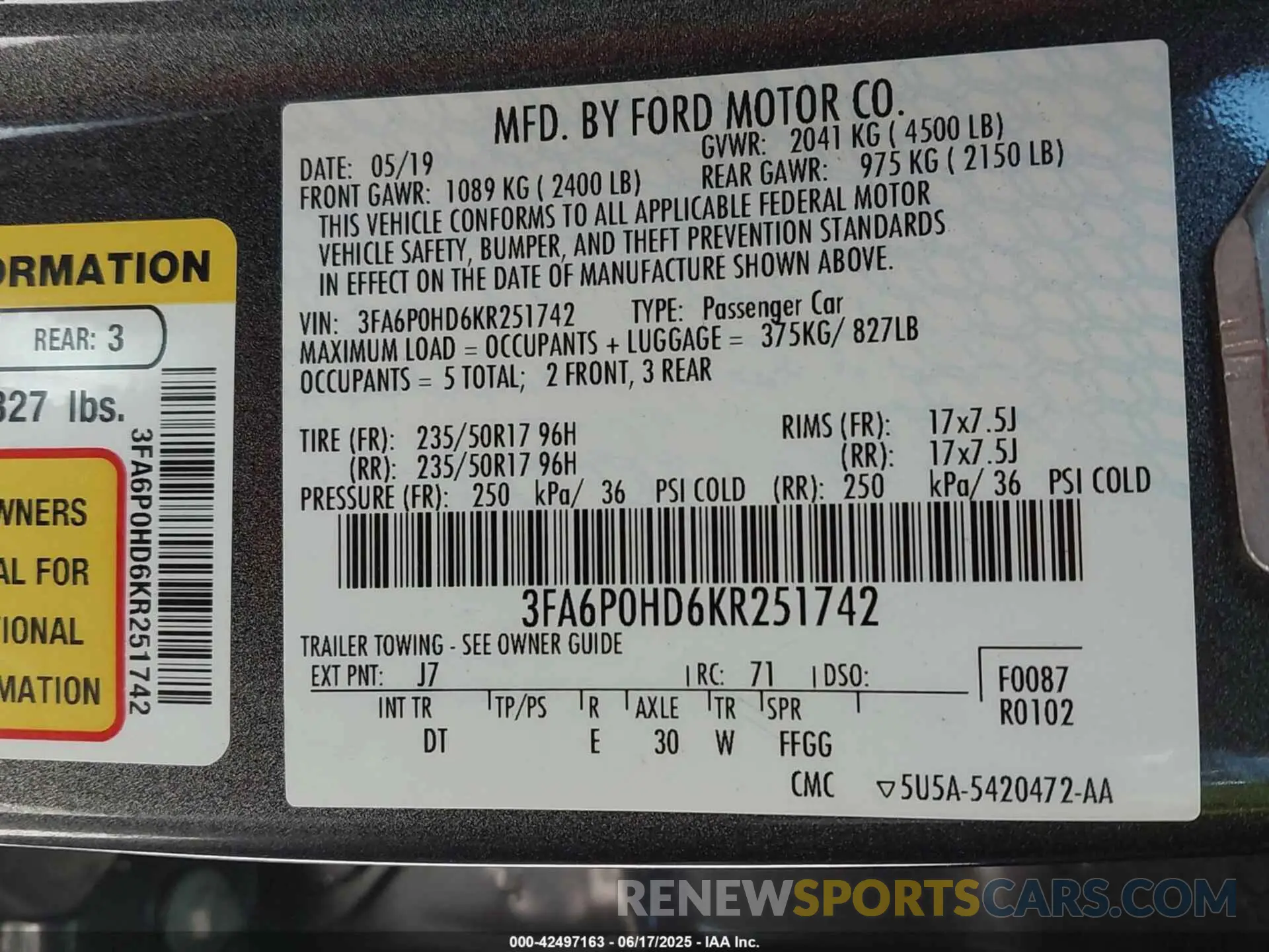 9 fotografías del automóvil dañado 3FA6P0HD6KR251742 FORD FUSION 2019