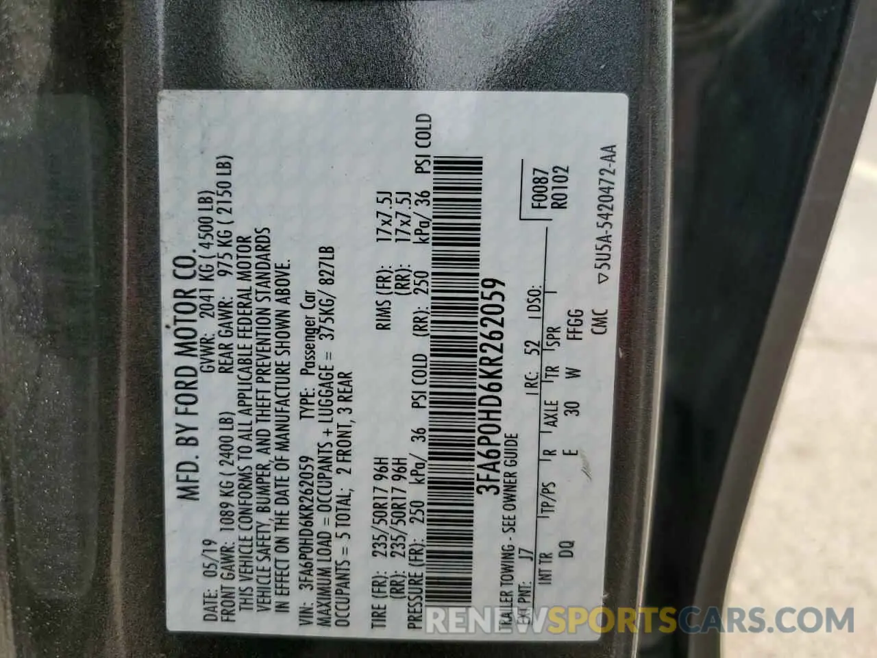 14 fotografías del automóvil dañado 3FA6P0HD6KR262059 FORD FUSION 2019