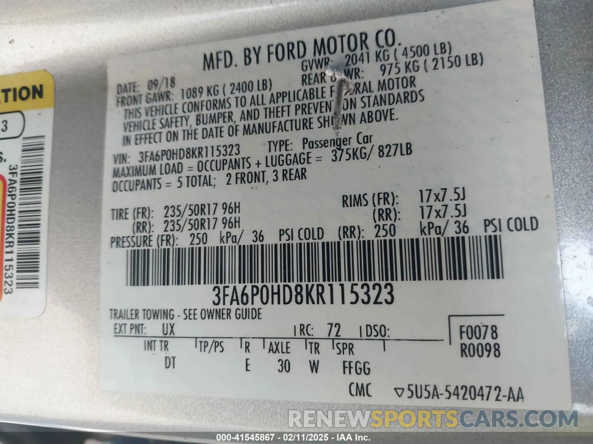 9 fotografías del automóvil dañado 3FA6P0HD8KR115323 FORD FUSION 2019