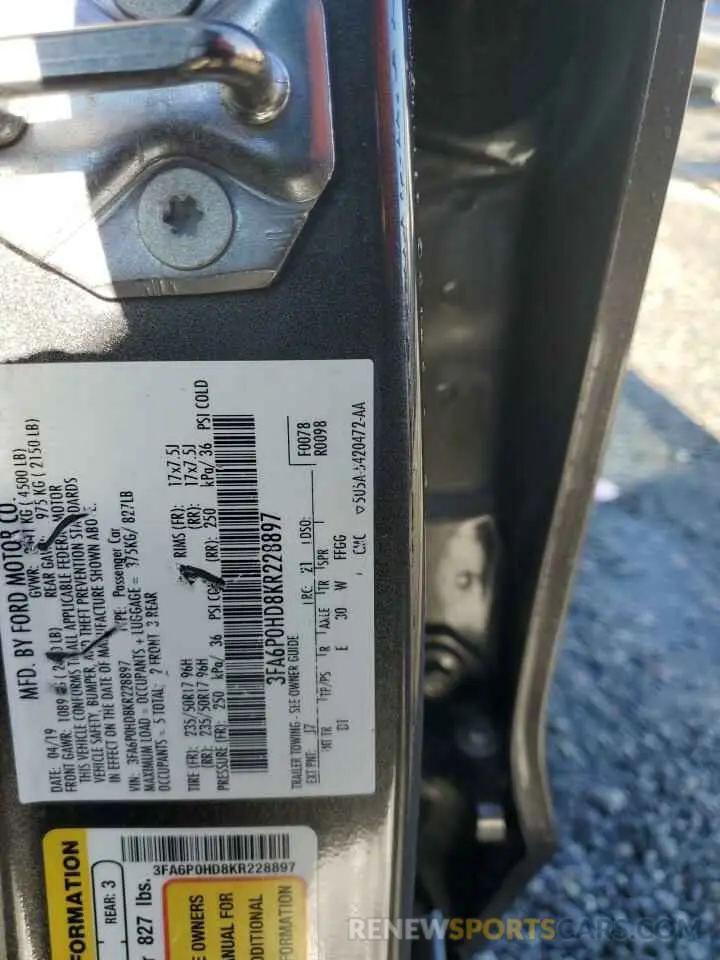 13 fotografías del automóvil dañado 3FA6P0HD8KR228897 FORD FUSION 2019