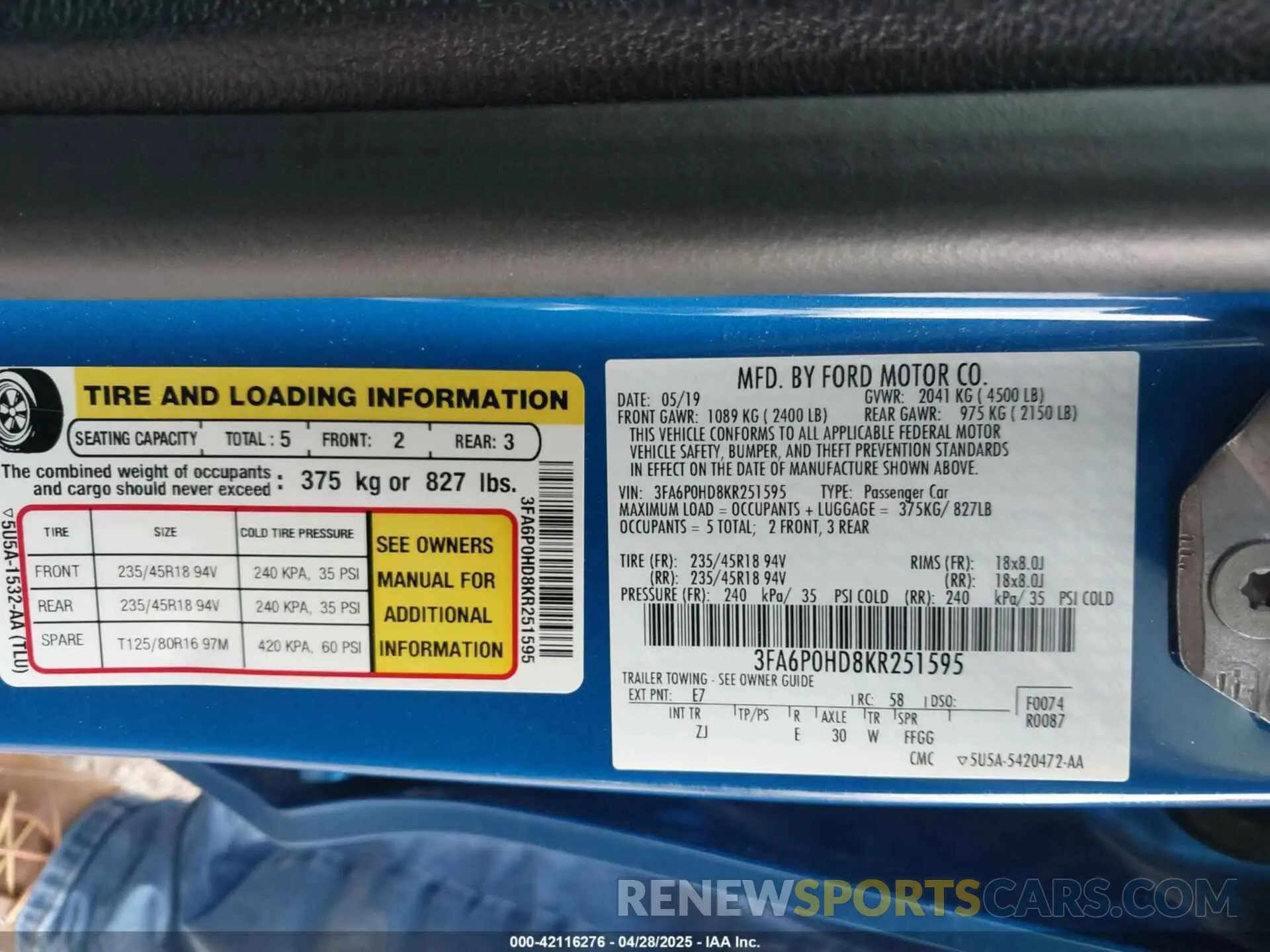 9 fotografías del automóvil dañado 3FA6P0HD8KR251595 FORD FUSION 2019