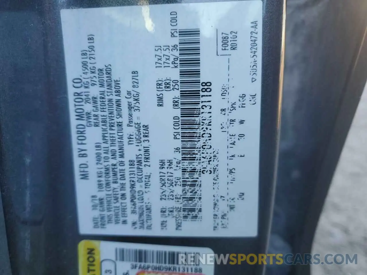 12 fotografías del automóvil dañado 3FA6P0HD9KR131188 FORD FUSION 2019