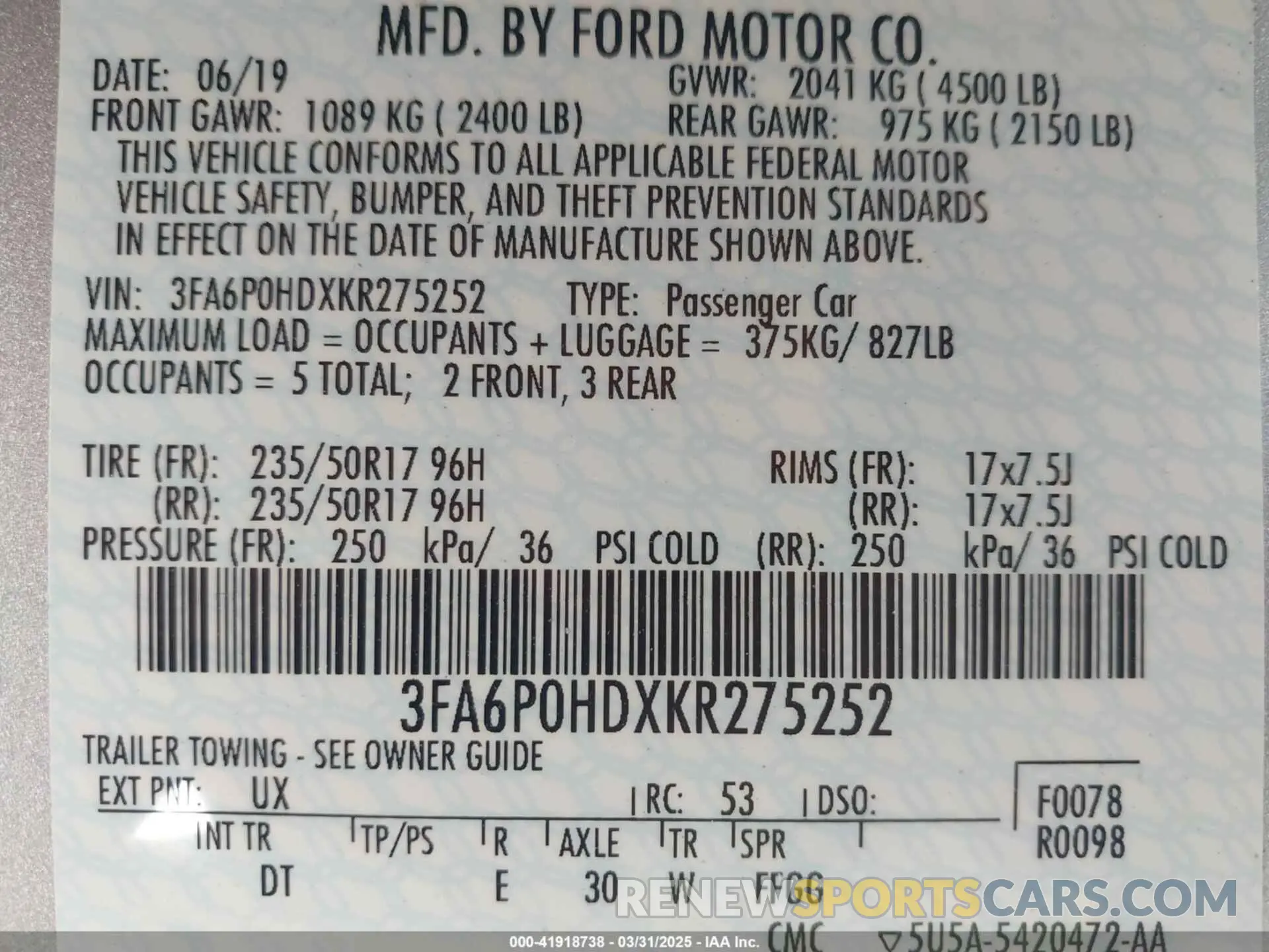 9 fotografías del automóvil dañado 3FA6P0HDXKR275252 FORD FUSION 2019