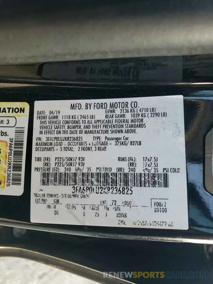 13 fotografías del automóvil dañado 3FA6P0LU2KR236825 FORD FUSION 2019