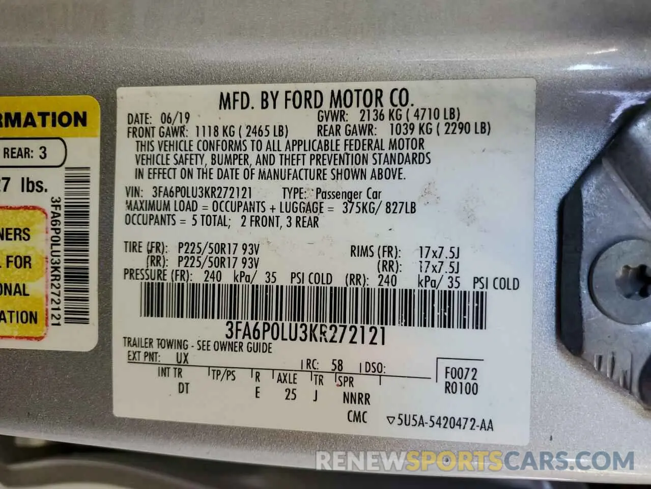 13 fotografías del automóvil dañado 3FA6P0LU3KR272121 FORD FUSION 2019