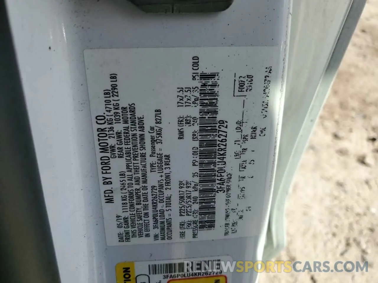 12 fotografías del automóvil dañado 3FA6P0LU4KR262729 FORD FUSION 2019