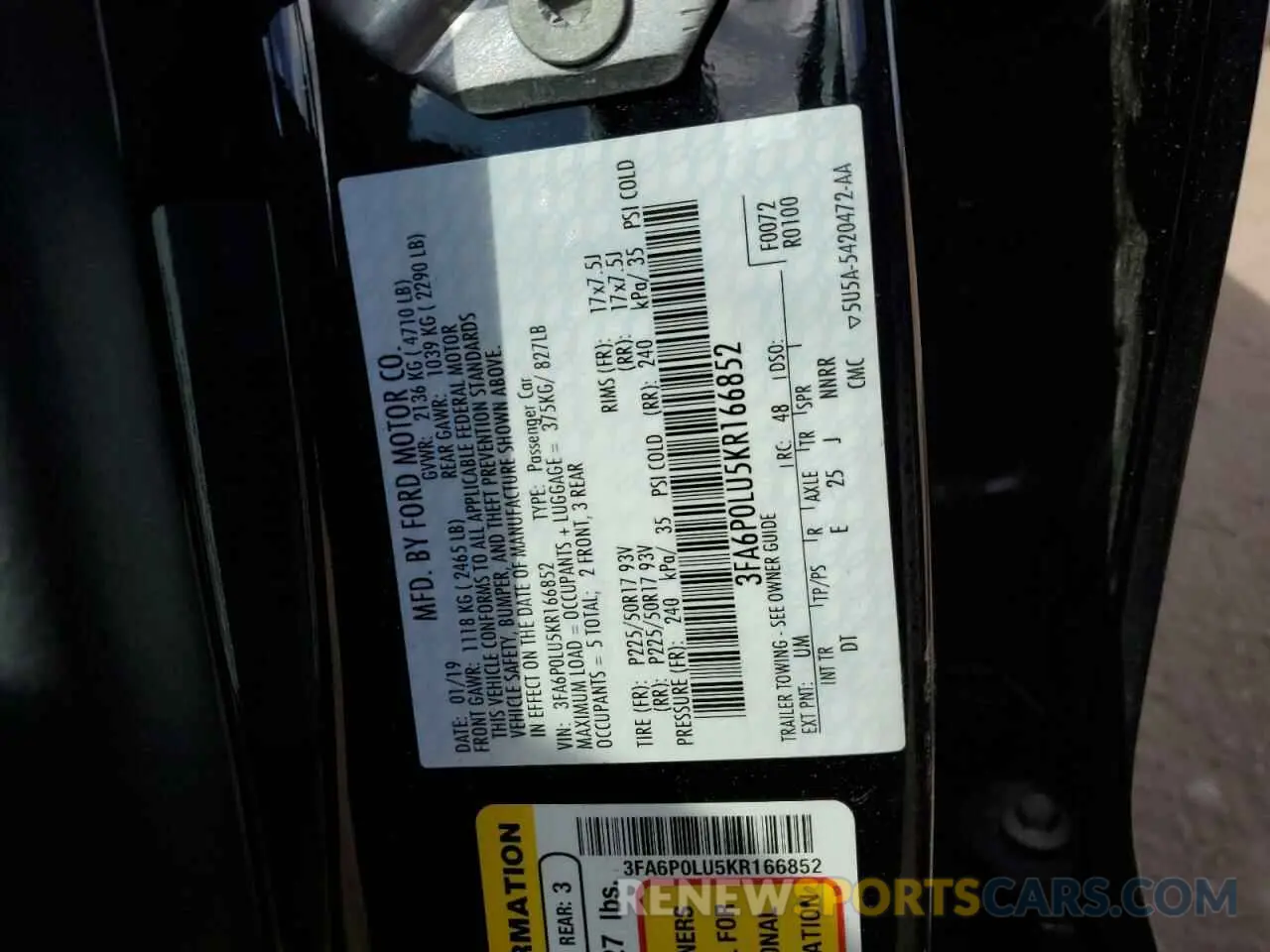 12 fotografías del automóvil dañado 3FA6P0LU5KR166852 FORD FUSION 2019