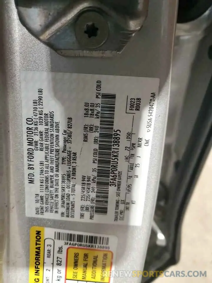 15 fotografías del automóvil dañado 3FA6P0RU5KR138895 FORD FUSION 2019