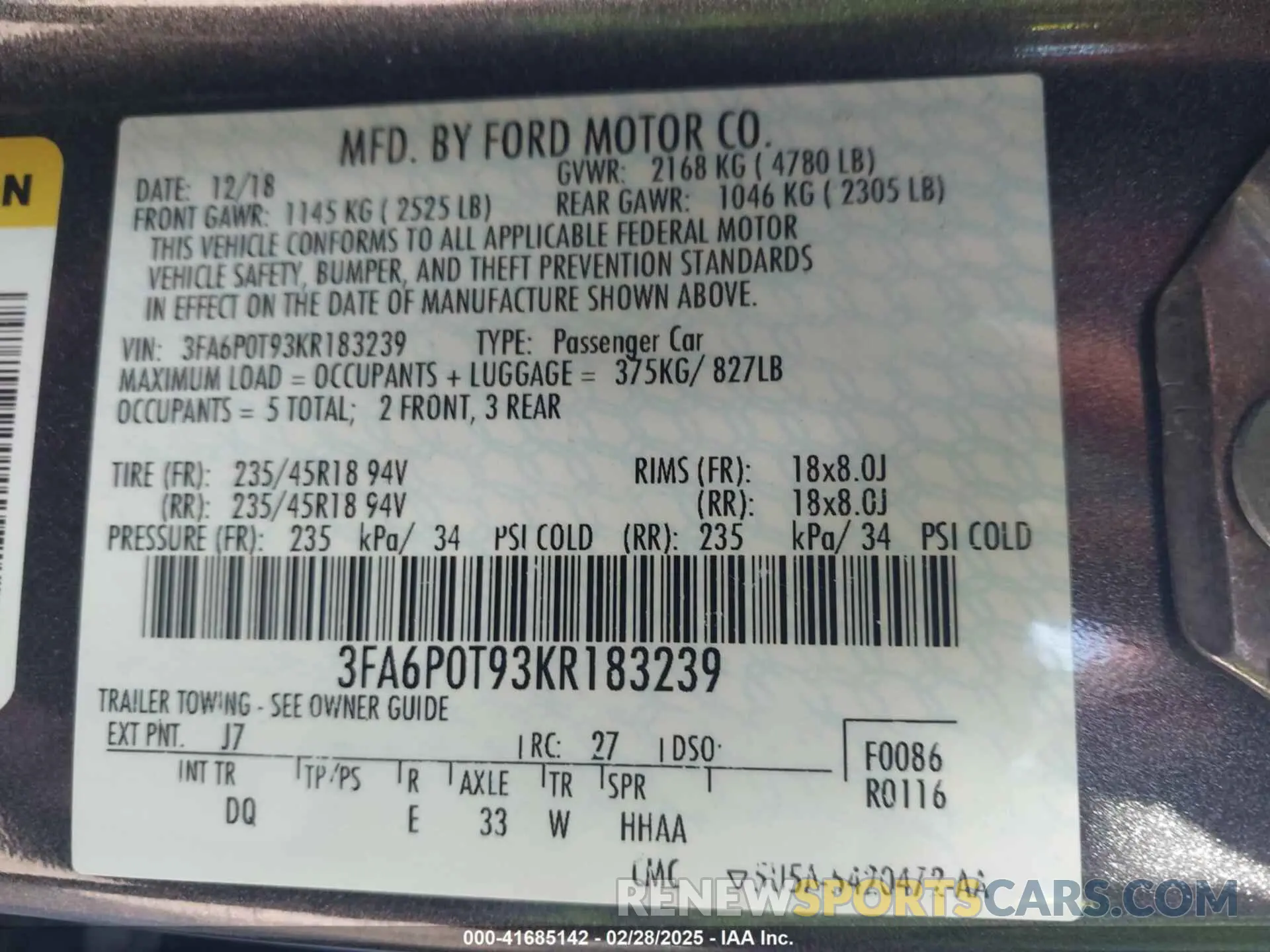 9 fotografías del automóvil dañado 3FA6P0T93KR183239 FORD FUSION 2019