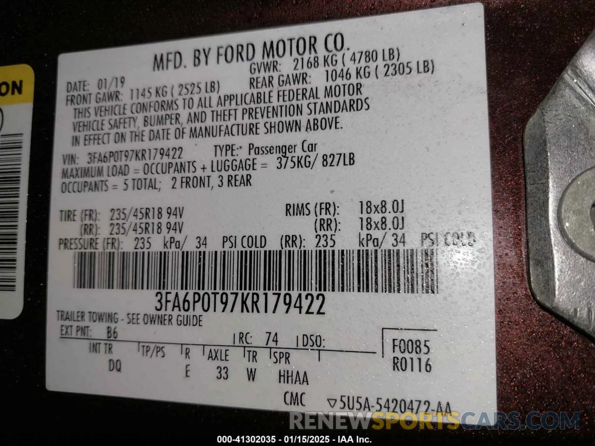 9 fotografías del automóvil dañado 3FA6P0T97KR179422 FORD FUSION 2019