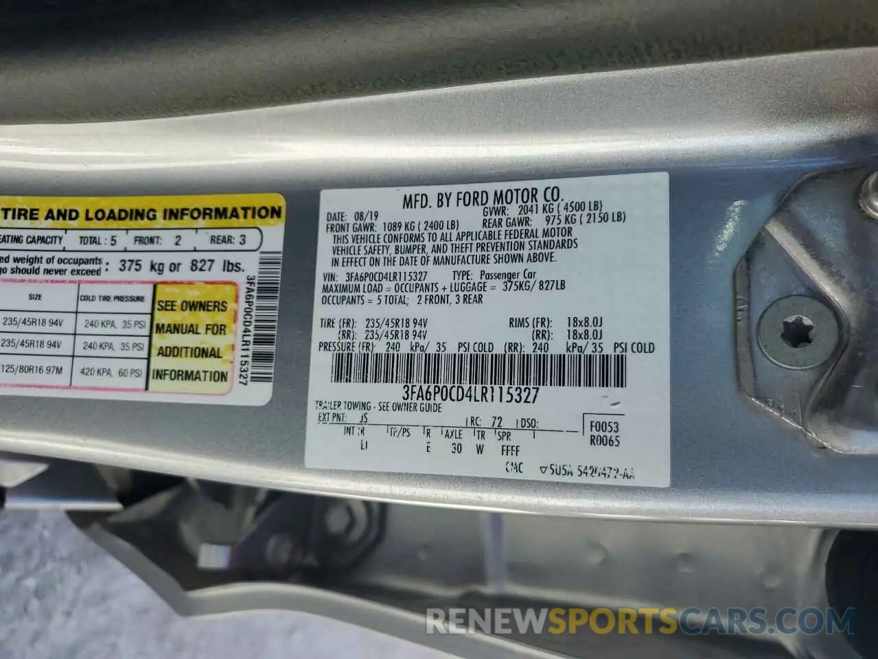 13 fotografías del automóvil dañado 3FA6P0CD4LR115327 FORD FUSION 2020