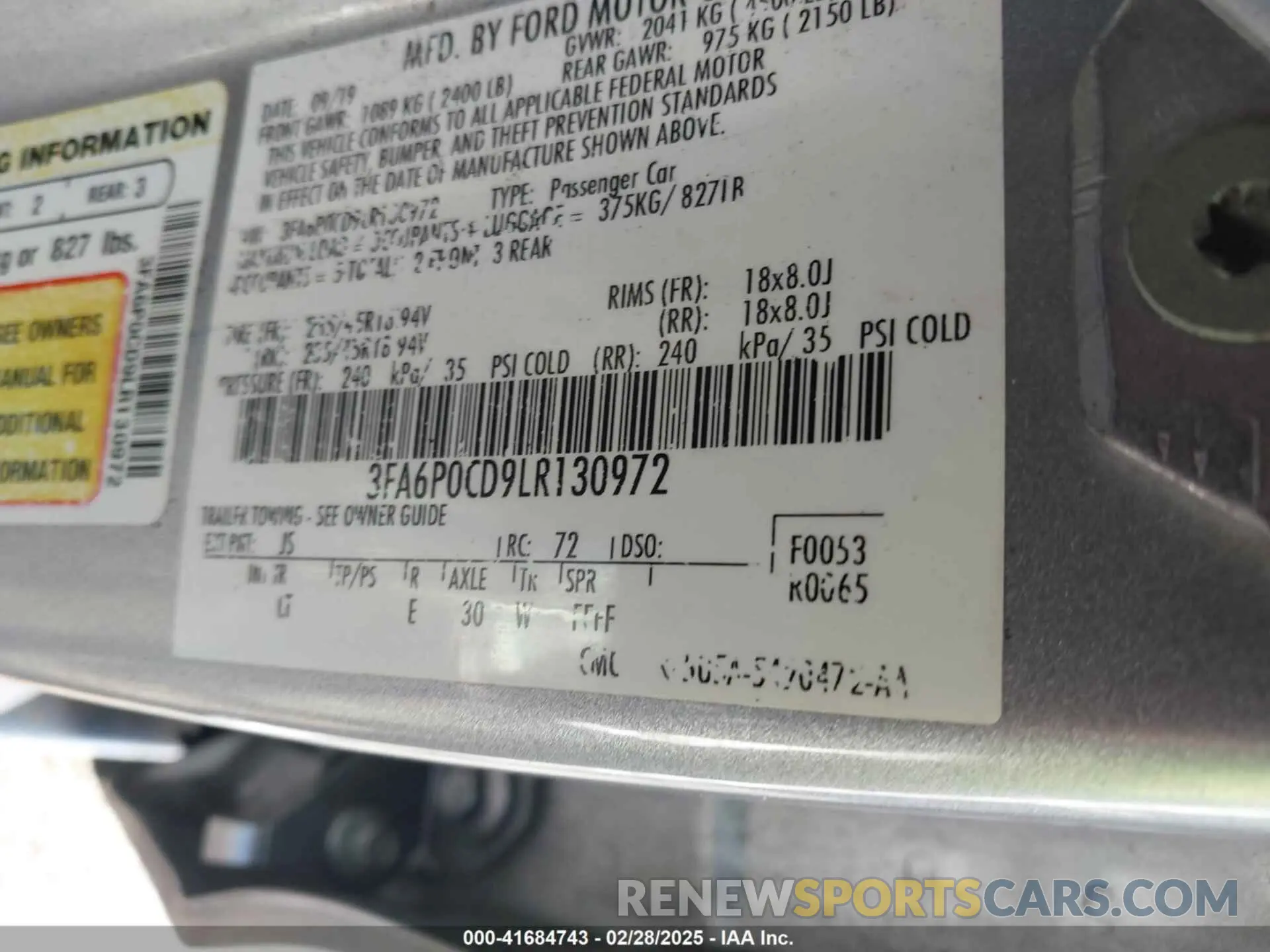 9 fotografías del automóvil dañado 3FA6P0CD9LR130972 FORD FUSION 2020