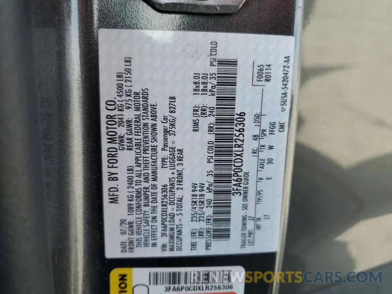 13 fotografías del automóvil dañado 3FA6P0CDXLR256306 FORD FUSION 2020