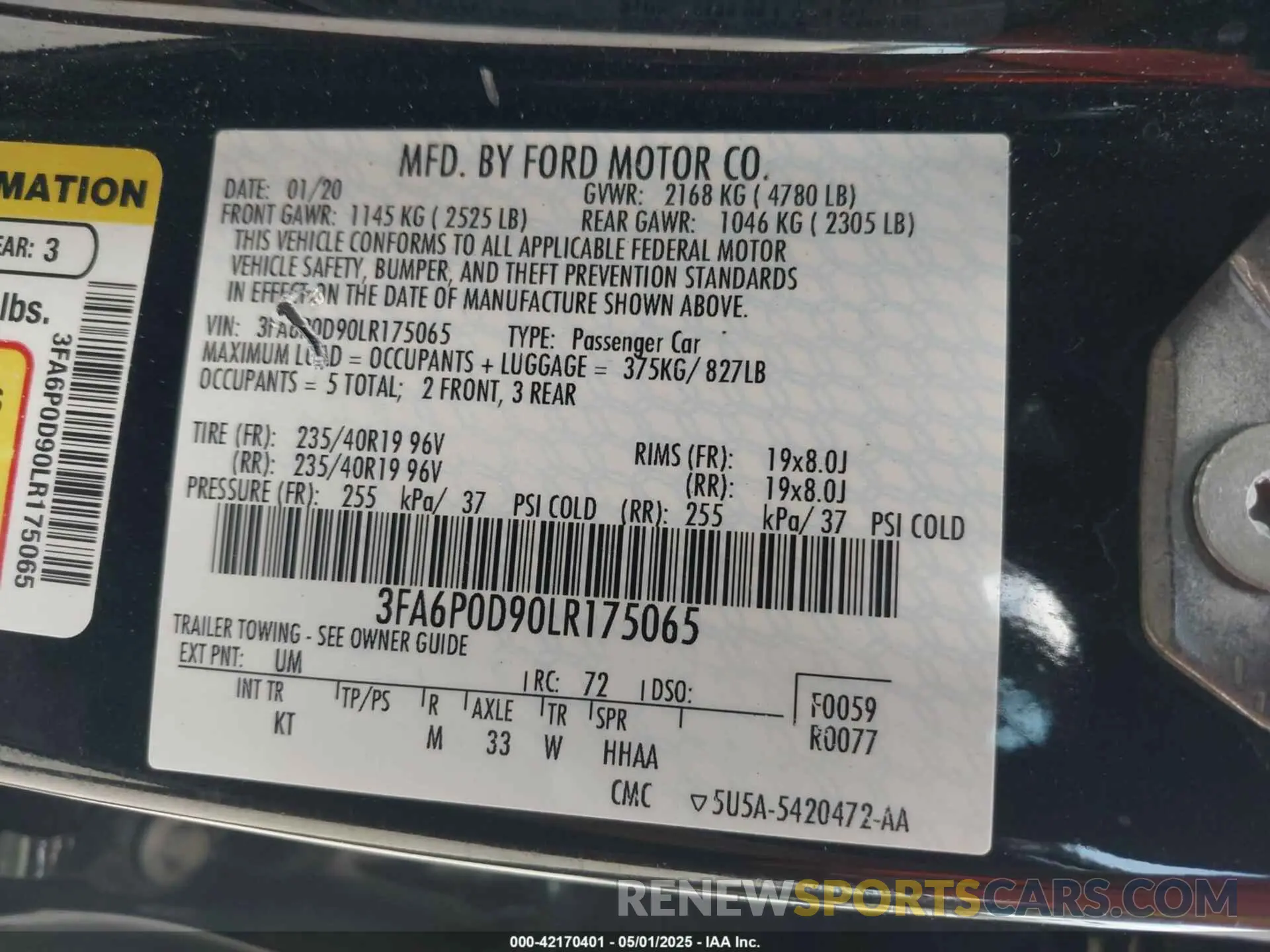 9 fotografías del automóvil dañado 3FA6P0D90LR175065 FORD FUSION 2020