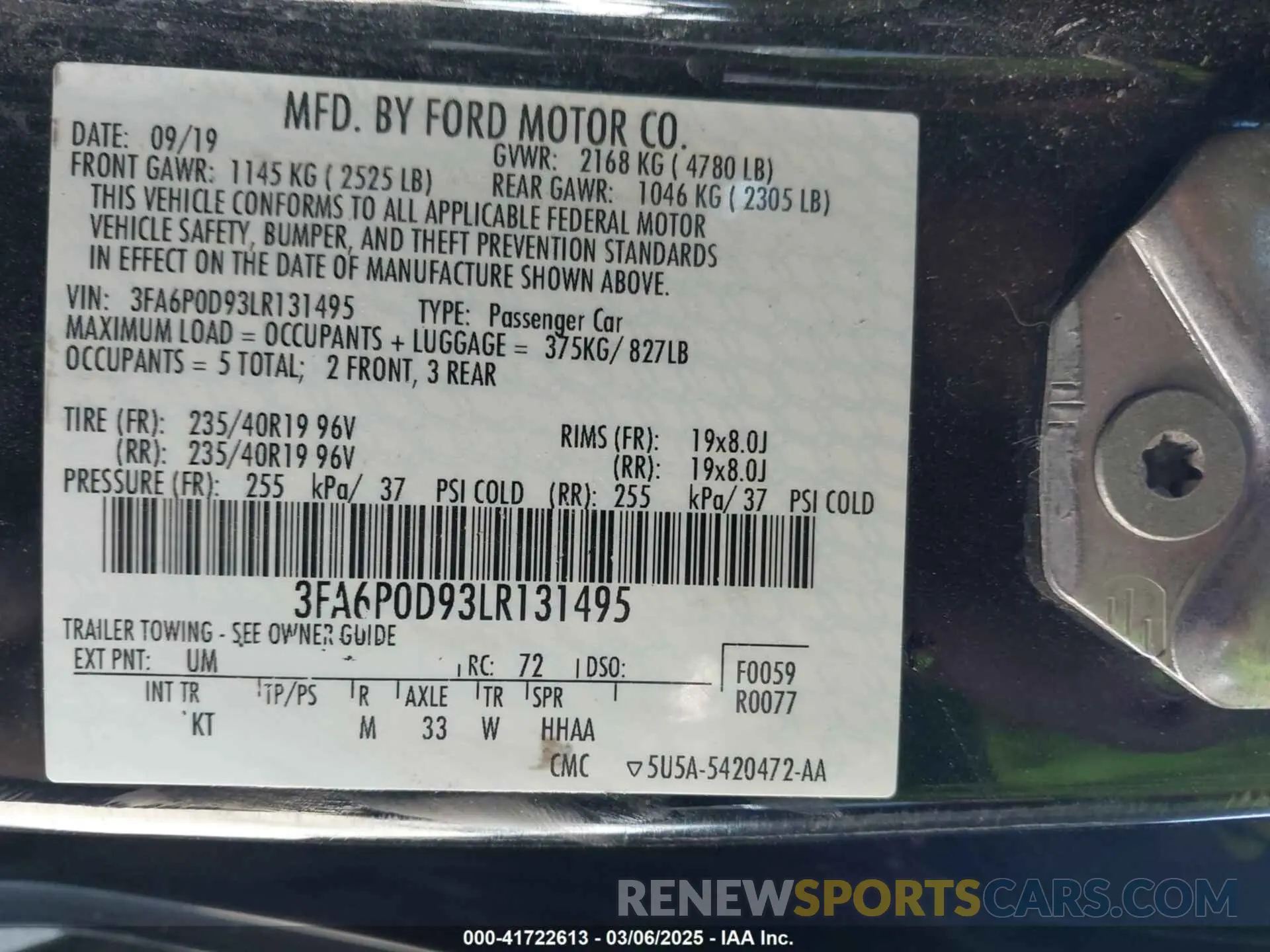 9 fotografías del automóvil dañado 3FA6P0D93LR131495 FORD FUSION 2020