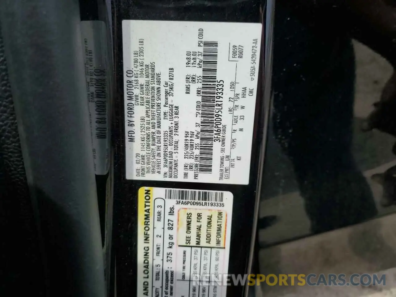 12 fotografías del automóvil dañado 3FA6P0D95LR193335 FORD FUSION 2020